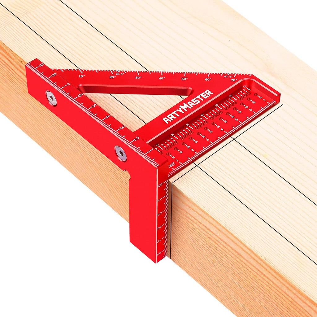 3.8＂Mini 3D Multi-Angle Measuring Square Ruler, WT102A High Precision Hole Scribing Woodworking Tools, 0-90° Aluminum Alloy Carpenter Square Wood Working Tools, Carpenter Pencils 6 Refills.