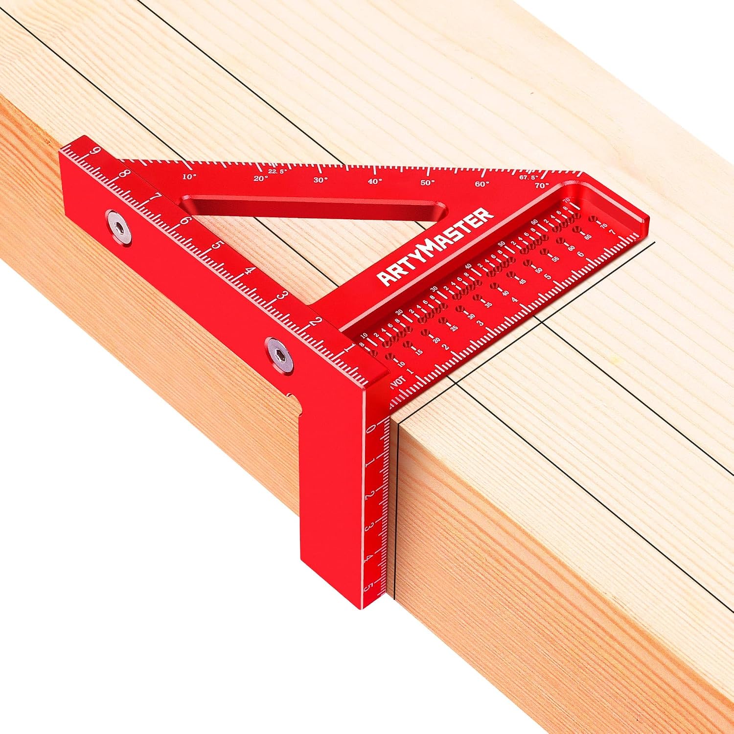 8 inch 3D Multi-Angle Measuring Square Ruler, WT103C High Precision Hole Scribing Woodworking Tools, 0-90° Aluminum Alloy Carpenter Square with Stair Gauges, Carpenter Pencils 6 Refills.