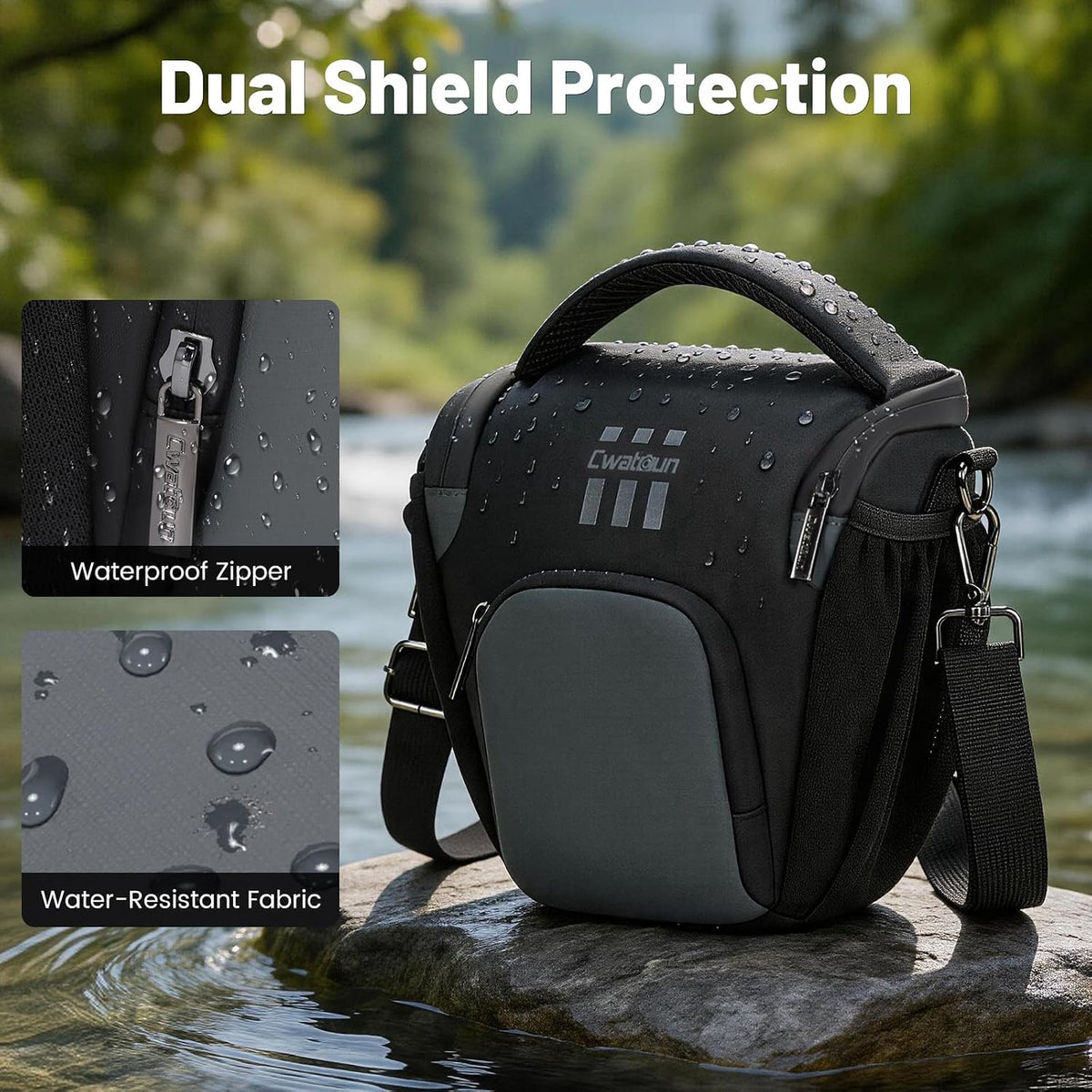 Cwatcun Camera Sling Bag, Waterresistant DSLR Shoulder Pack for Photography