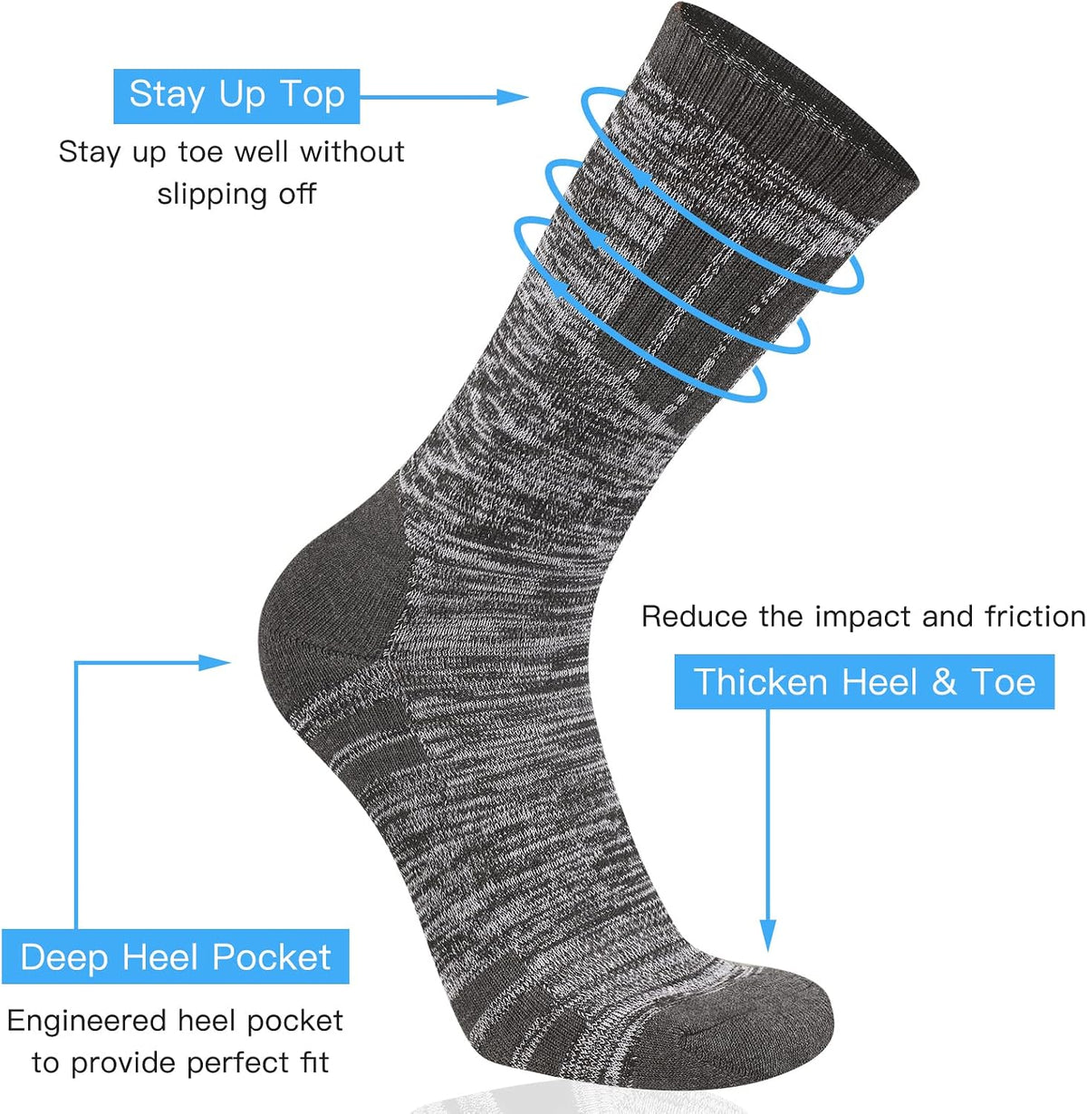 COOVAN Mens Hiking Crew Socks 5 Pairs Moisture Wicking Cushioned Boot Socks