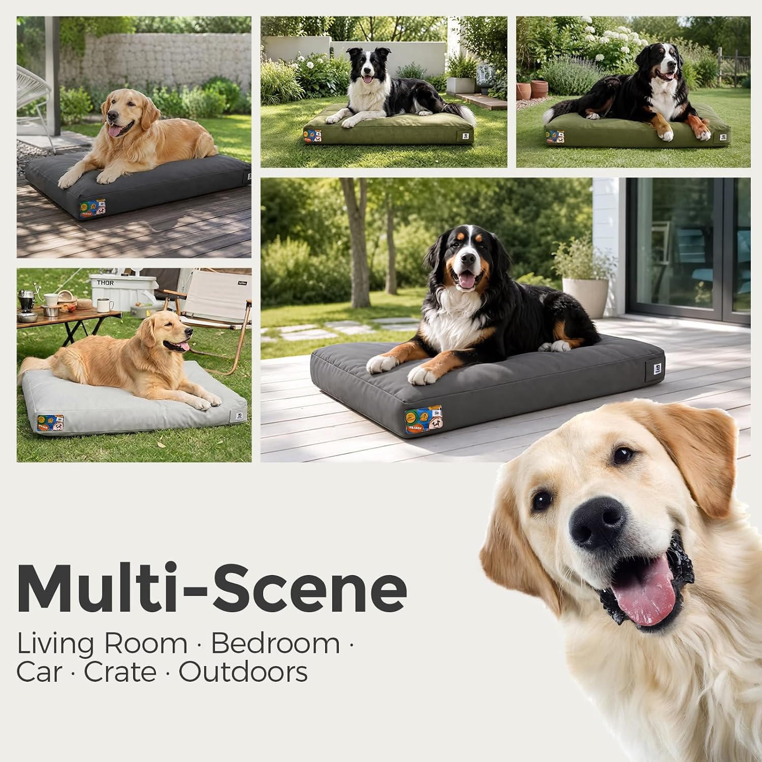 Sytopia 36 Inch Indestructible Dog Bed for Aggressive Chewers, Chew Proof Durable Outdoor Canvas Pet Crate Mat with Waterproof Washable Removable Cover, Indoor Patio Pet Pad for Crate, Green