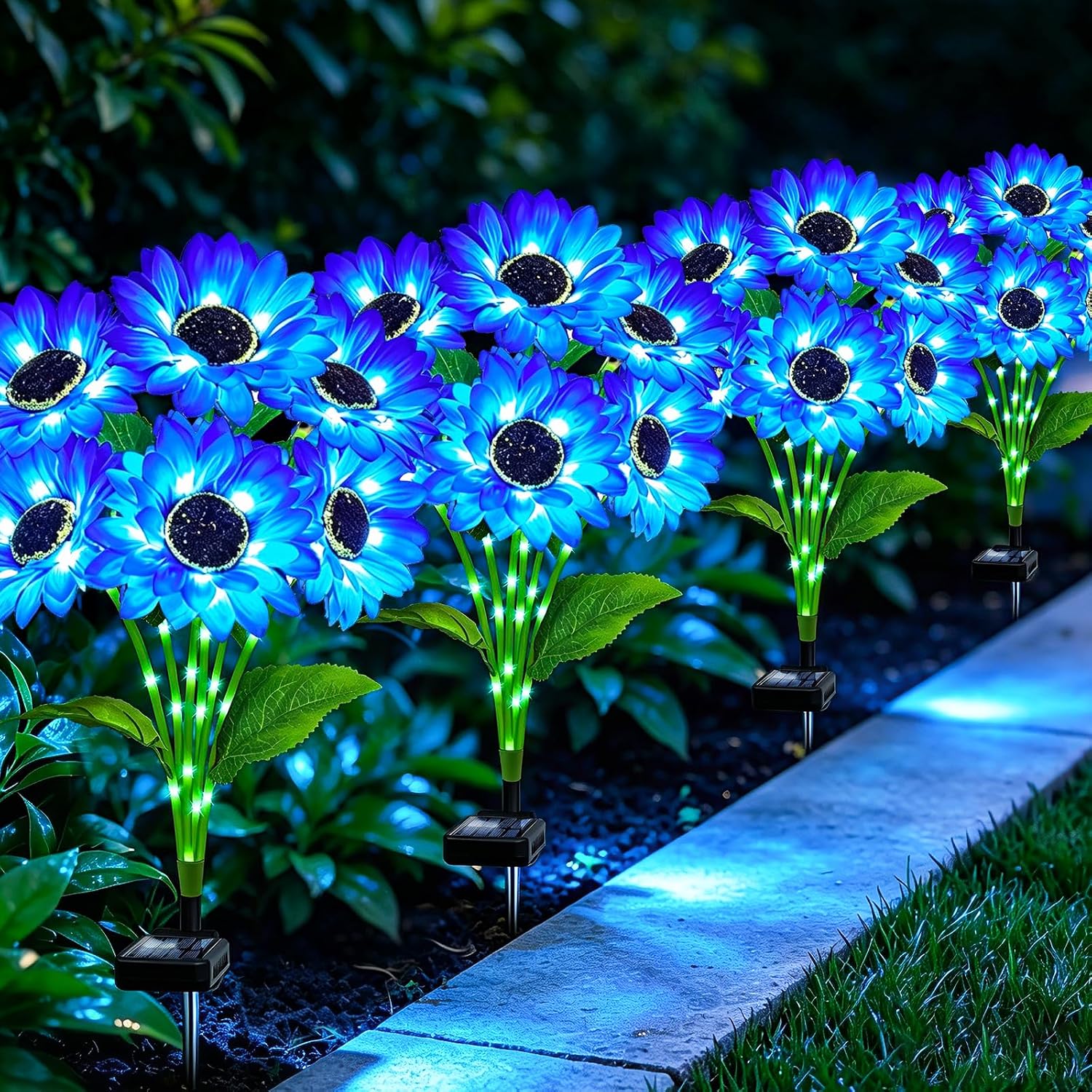 MRHEPHAESTUS Solar Garden Lights Outdoor, 4 Pack Solar Brown Sunflower Lights with 18 Head 3.5 Inch Flowers, Waterproof Flowers Light Fall Decor Auto ON/Off for Garden Yard Patio, Gifts for Mom Women