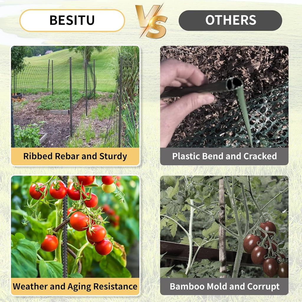 Besitu Rebar Stakes 36 inches 16-Pack Concrete Form Stakes Straight 3/8" Diameter Rebar Ground Metal Stakes for Landscaping, Securing Fence, Garden Plants Support, Survey Markers and Securing Trees