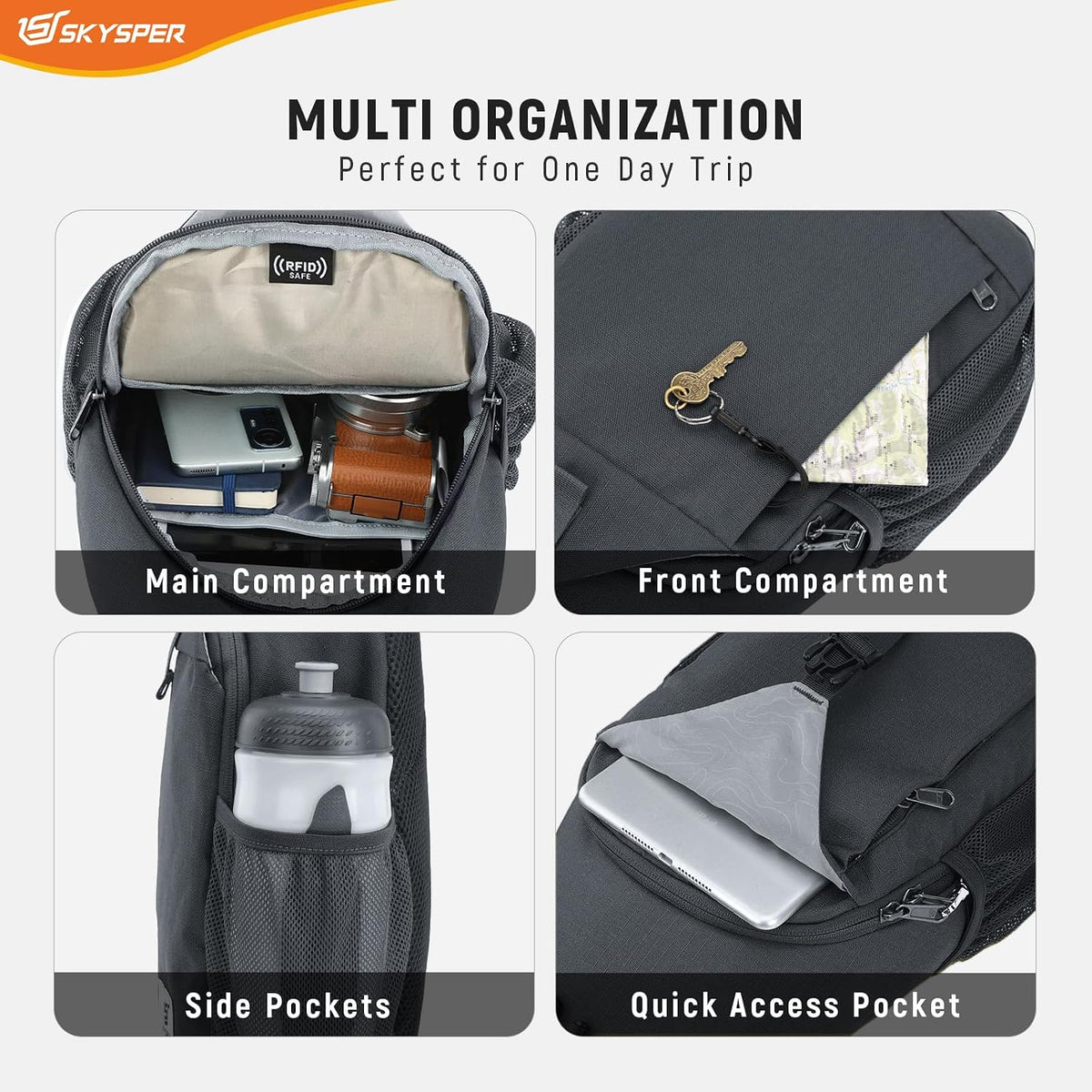 SKYSPER Sling Bag RFID Cross Body Bag Recycled Crossbody Backpack Travel Daypack
