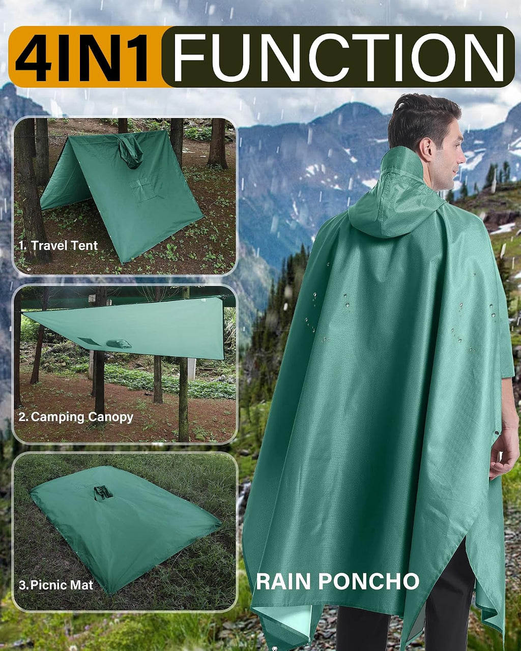 iCreek Hooded Rain Poncho Packable Waterproof Unisex Raincoat with Pocket