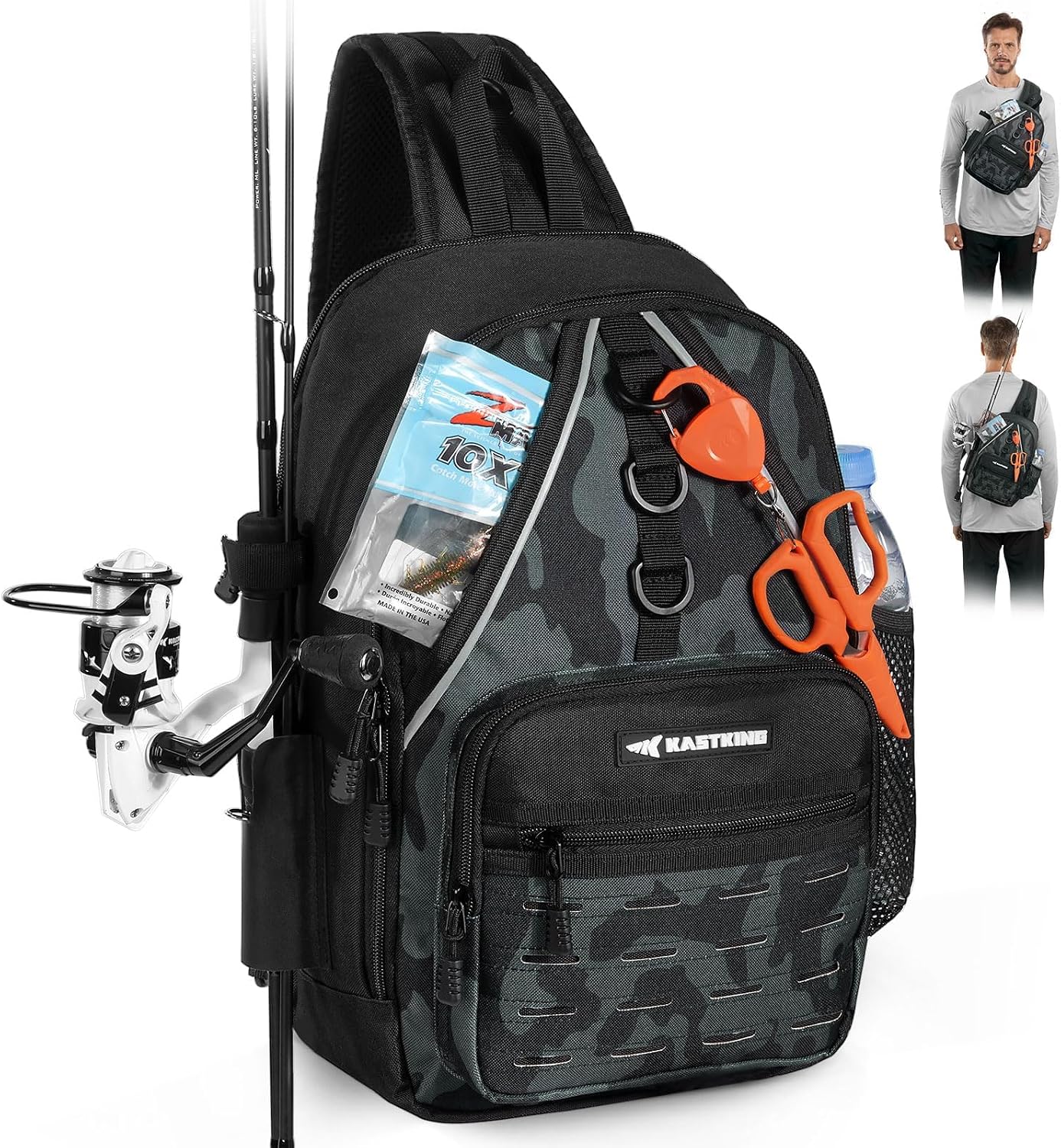 KastKing Karryall Fishing Sling Bag With Rod Holder, Fishing Gear Storage