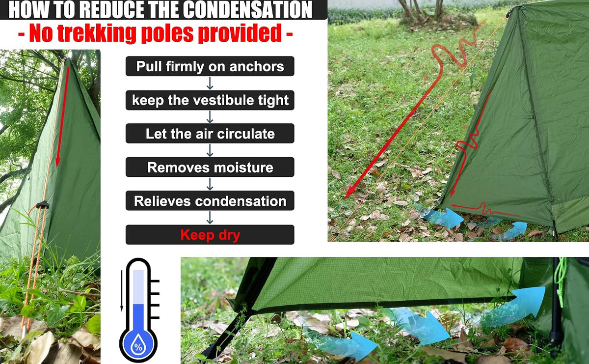 2 Person Trekking Pole Tent, Ultralight Camping Backpacking Tent (NO Poles)