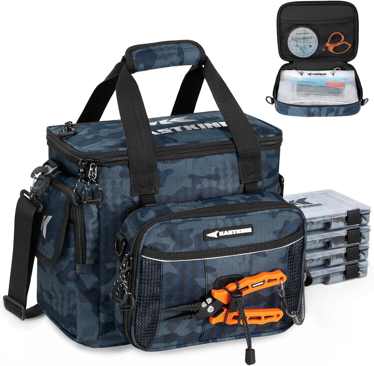 KastKing BaitSpace Tackle Bag with Removable Bait Binder, 4 Tackle Boxes