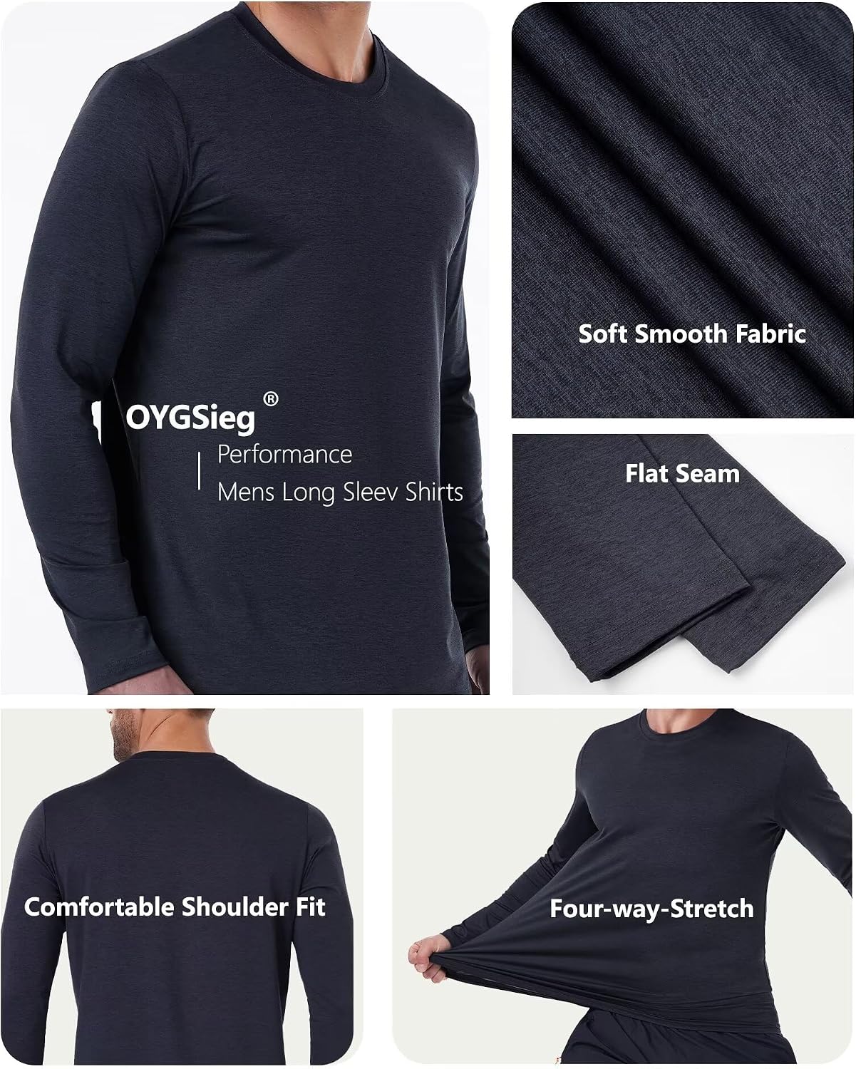 OYGSieg 6/7 Pack Men's Quick Dry Long Sleeve UPF50+ Sun Shirts