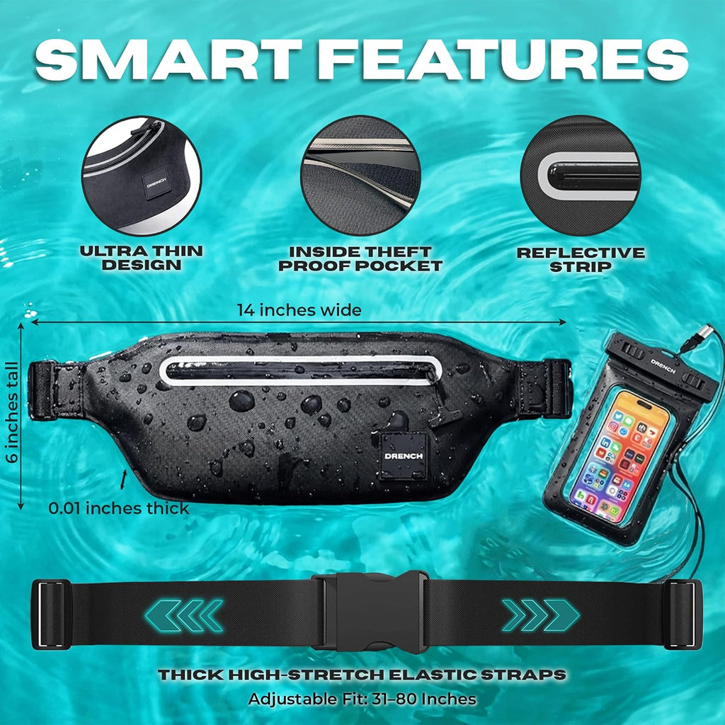 Drench 100% Underwater Waterproof Fanny Pack | Submersible Waterproof Phone Pouch & Waist Pack Dry Bag for Swimming, Boating, SUP & Snorkelling | Floating Belt Bag Underwater Phone Case | iPhone