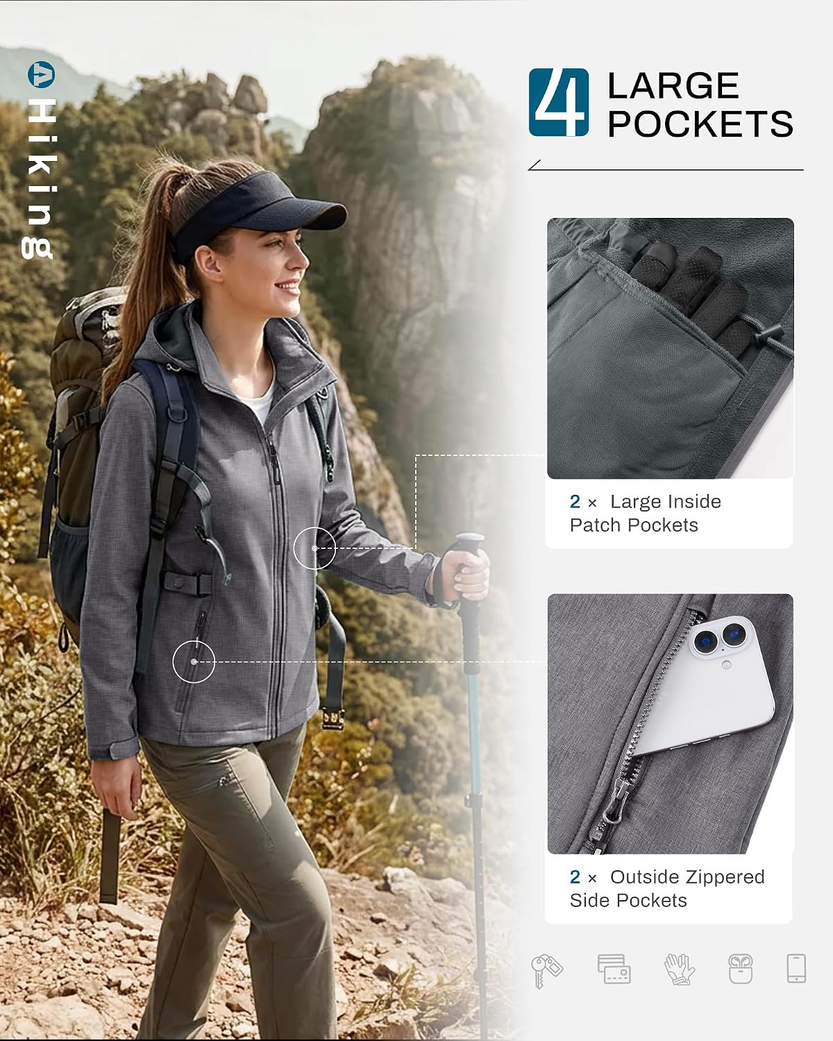 Outdoor Ventures Women's Fleece Lined Rain Jacket Waterproof Softshell Coat