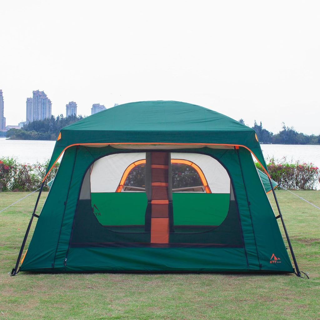 KTT Extra Large Tent 10-12 Person,Family Cabin Tents,2 Rooms,3 Doors and 3 Windows with Mesh,Straight Wall,Waterproof,Double Layer,Big Tent for Outdoor,Picnic,Camping,Family Gathering