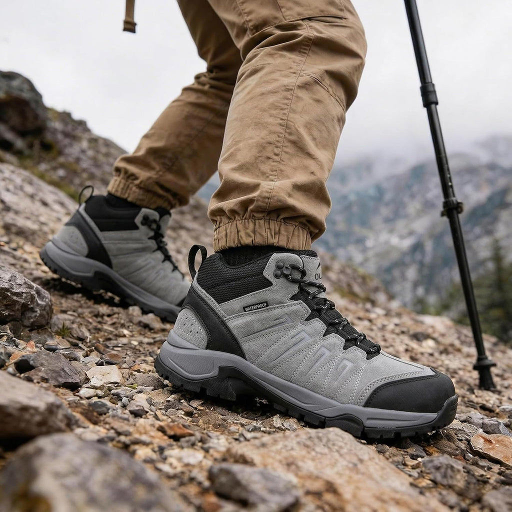 Men's Waterproof Hiking Boots Lightweight Leather Mid Ankle Outdoor Trail Trekking shoes