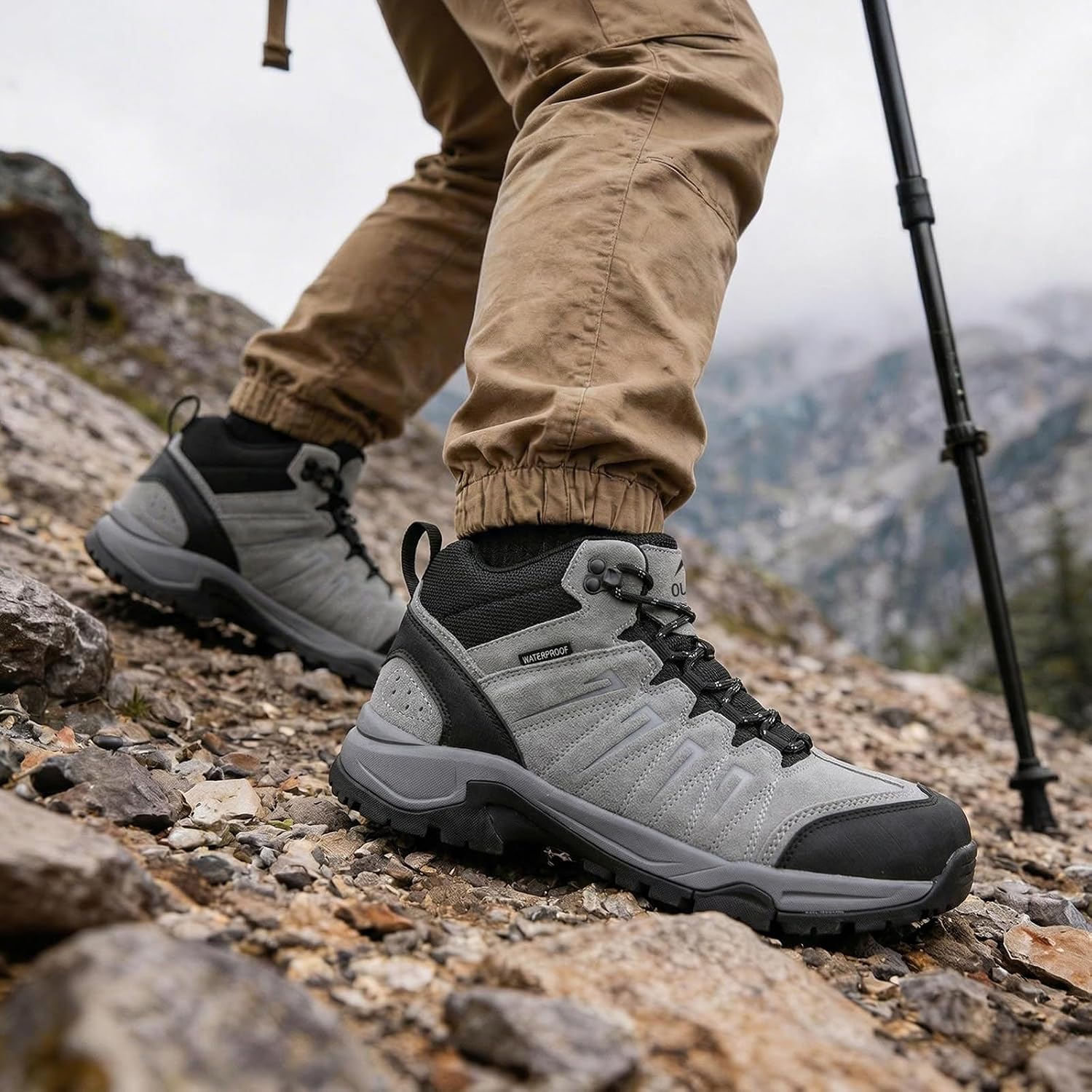 Men's Waterproof Hiking Boots Lightweight Leather Mid Ankle Outdoor Trail Trekking shoes