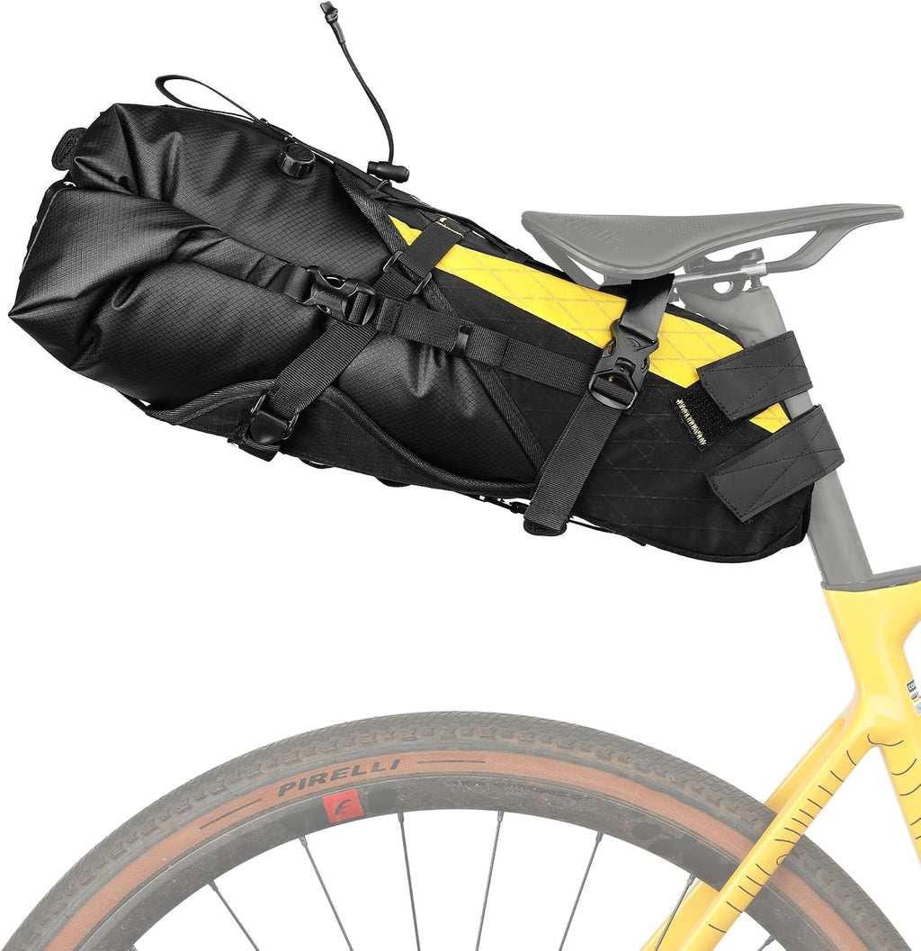 Rhinowalk Bike Saddle Bag Bicycle Saddle Pannier 14L Waterproof Storage Pouch Rear Rack Luggage Carrier Quick-Fit with Hardshell Frame & Interior (Yellow)