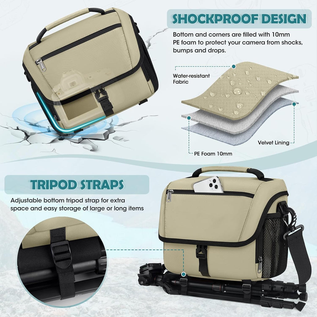 RAINSMORE Camera Bag, DSLR SLR Mirrorless Camera Case for Photographer