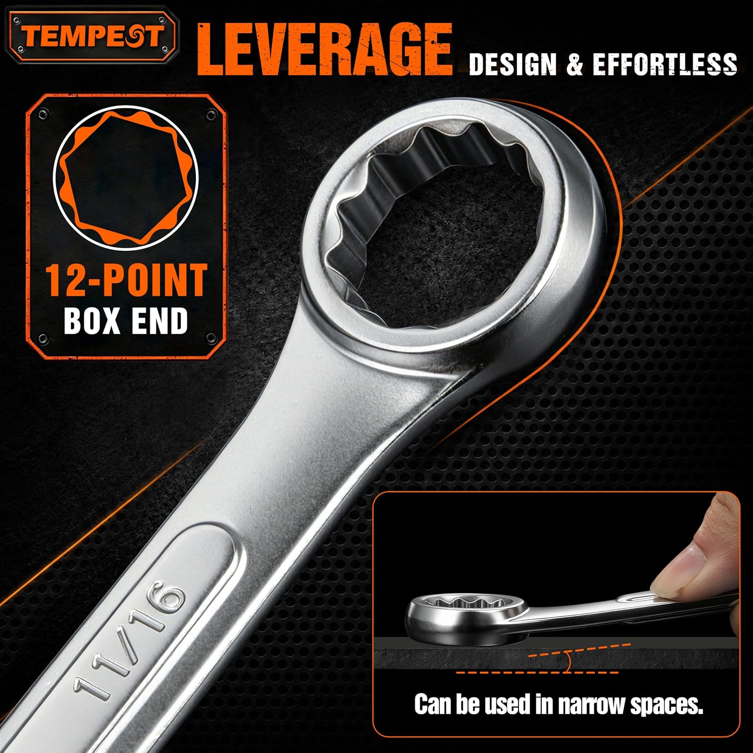 Tempest 14 Piece Combination Wrench Set, Metric & SAE (8-17mm, 5/16-11/16 inch) with Compact Organizer Rack, Drop Forged Steel Mechanics Hand Tools Kit for Automotive Repair, Home DIY, Workshops