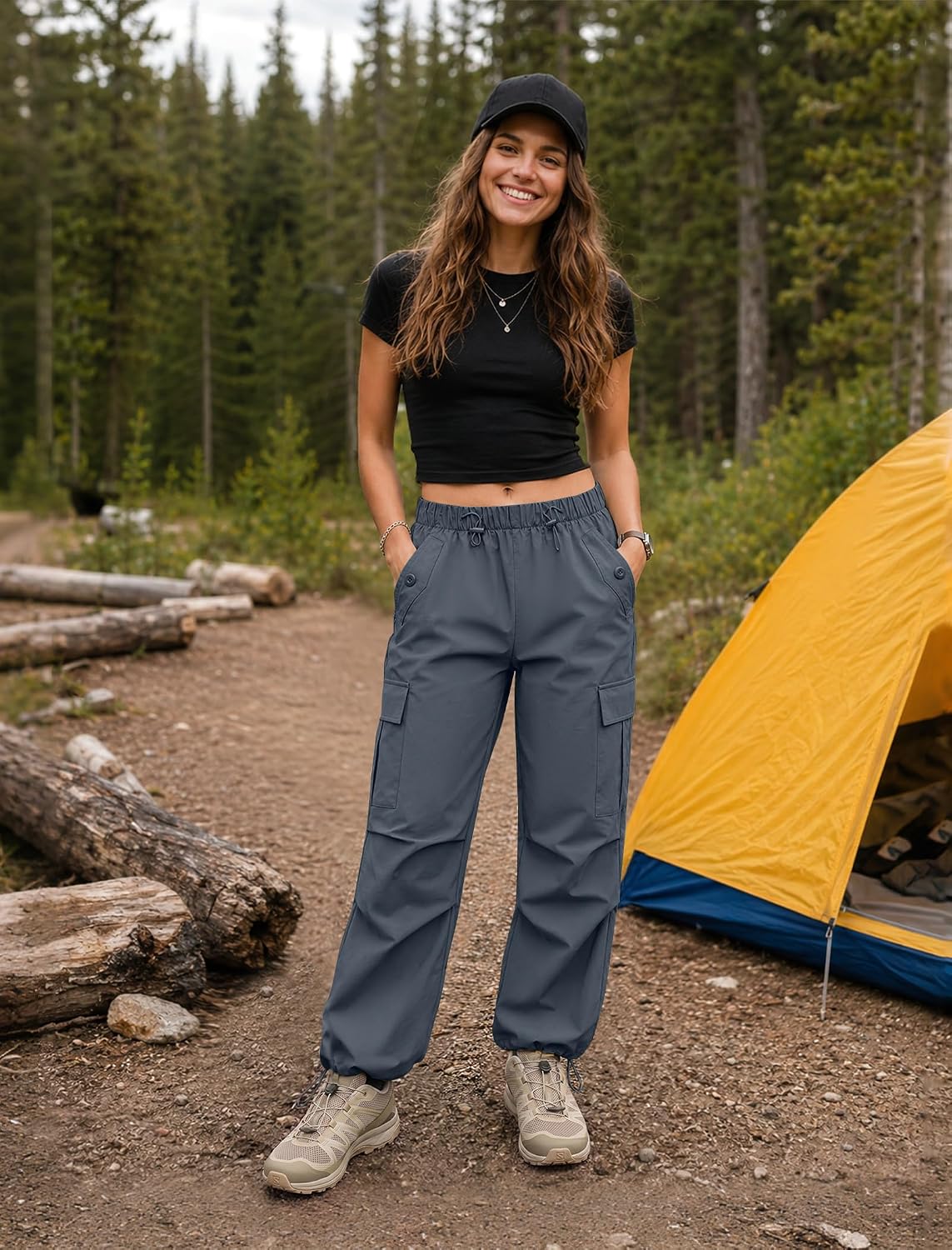 COPYLEAF Cargo Pants Women Parachute Baggy Hiking Pants with Pockets Travel