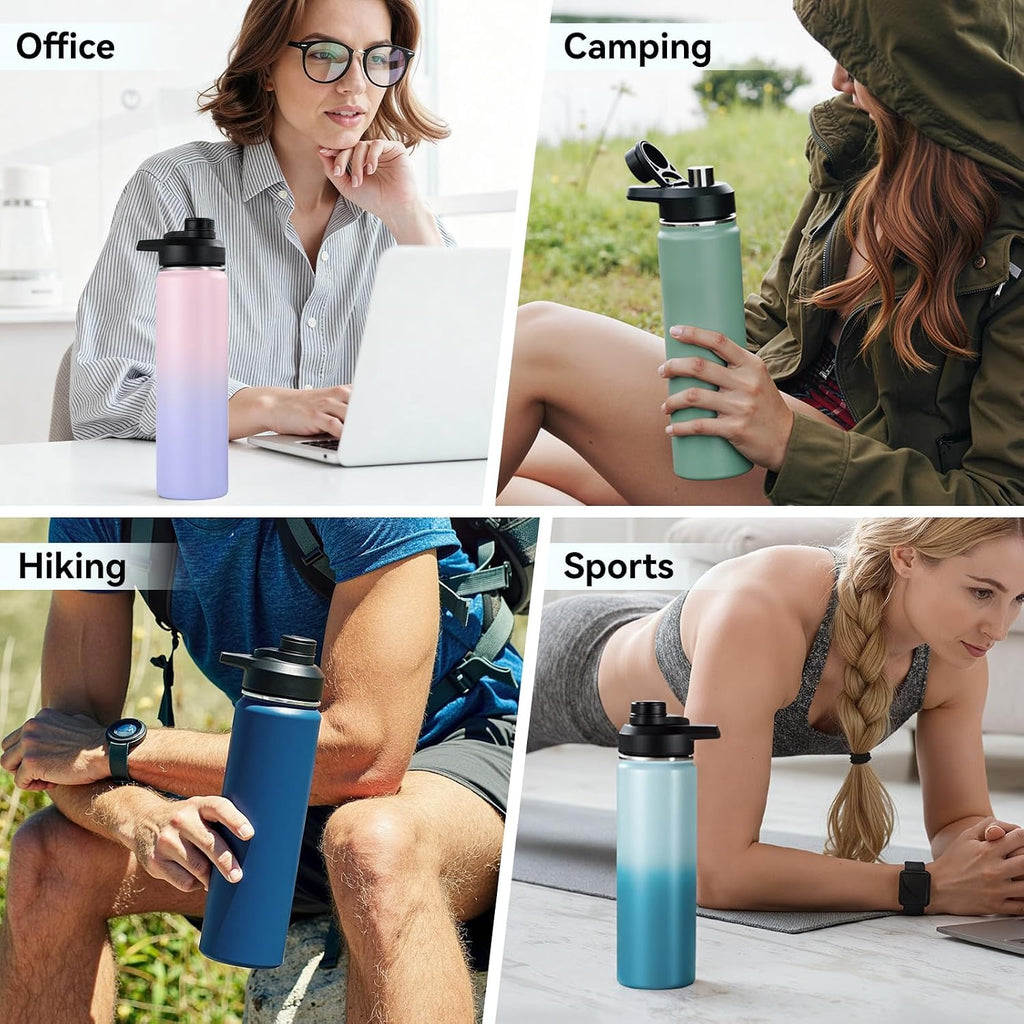 Fijinhom Insulated Water Bottle with Handle, 304 Stainless Steel Water Bottles with Wide Mouth, Double Wall Vacuum Sports Water Bottle, BPA Free, Keep Cold and Hot, 24 Ounces, Forest Green