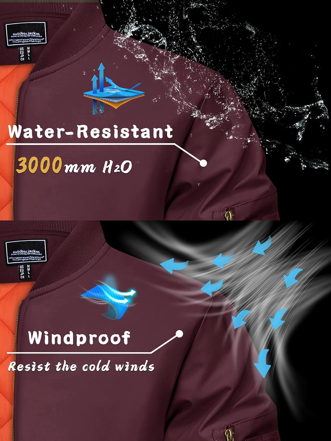 KEFITEVD Men's Bomber Jackets Winter Windbreaker Warm Full Zip Casual Coats