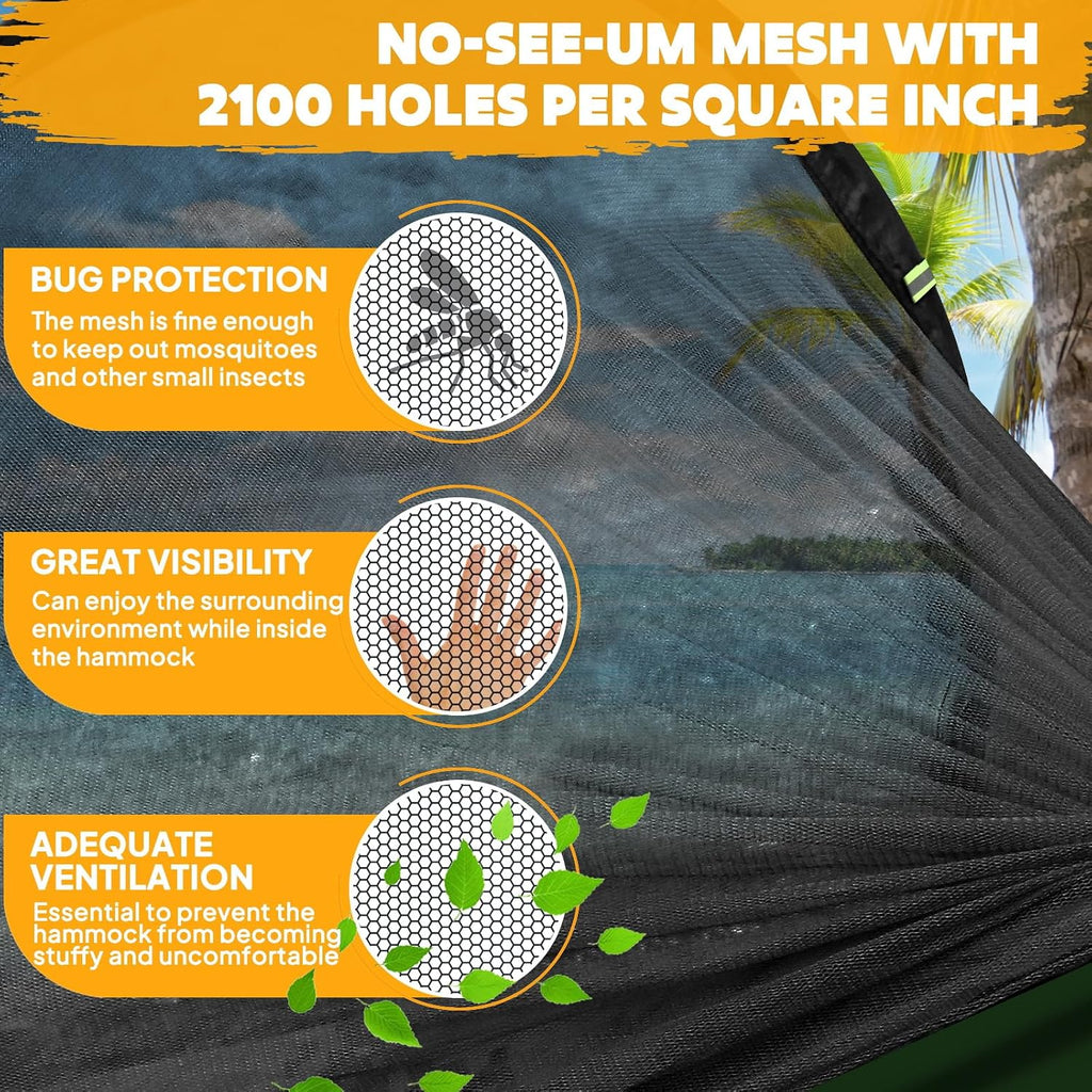 Chihee Ultra-Light Travel Camping Hammock Pop-up Net Hammock 660lbs Load Capacity,Breathable,Quick-Drying Parachute Nylon 2 Premium Carabiners,2 Tree Slings Included for Outdoor Backpacking Hiking