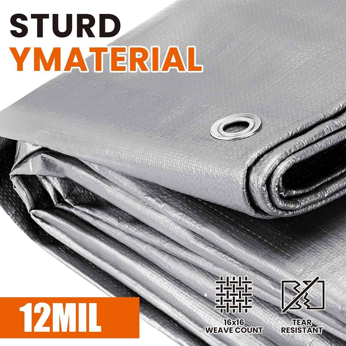 Tarp Heavy Duty 15x15 FT, 12 Mil Thick Large Tarps Water-Proof with Grommets, UV& Tear Resistant, Plastic Cover for Pool Roof Tent Outdoor Firewood, Silver& Brown