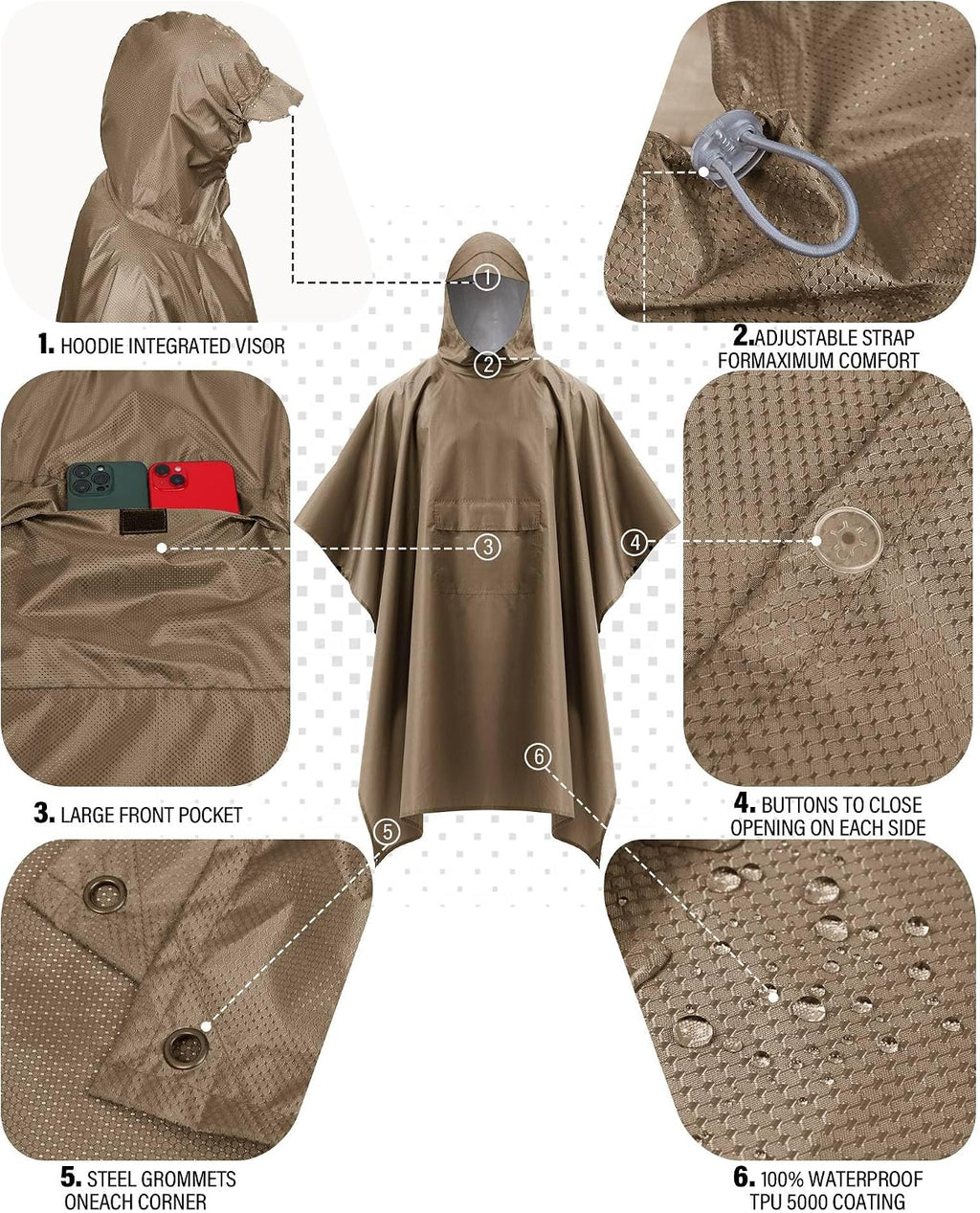 iCreek Hooded Rain Poncho Packable Waterproof Unisex Raincoat with Pocket