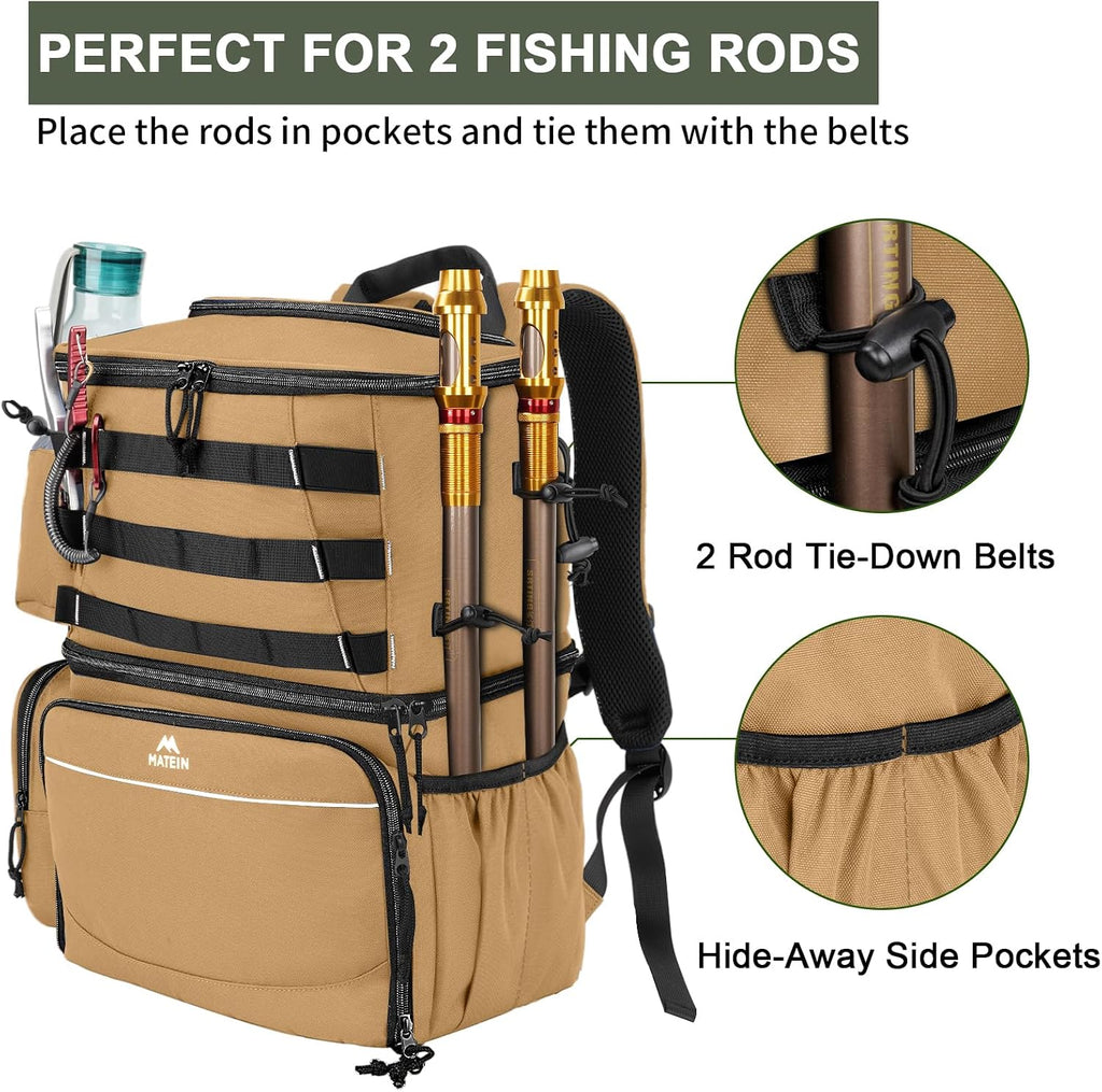 MATEIN Fishing Backpack, Tackle Storage Bag with Rod Holders & Cooler