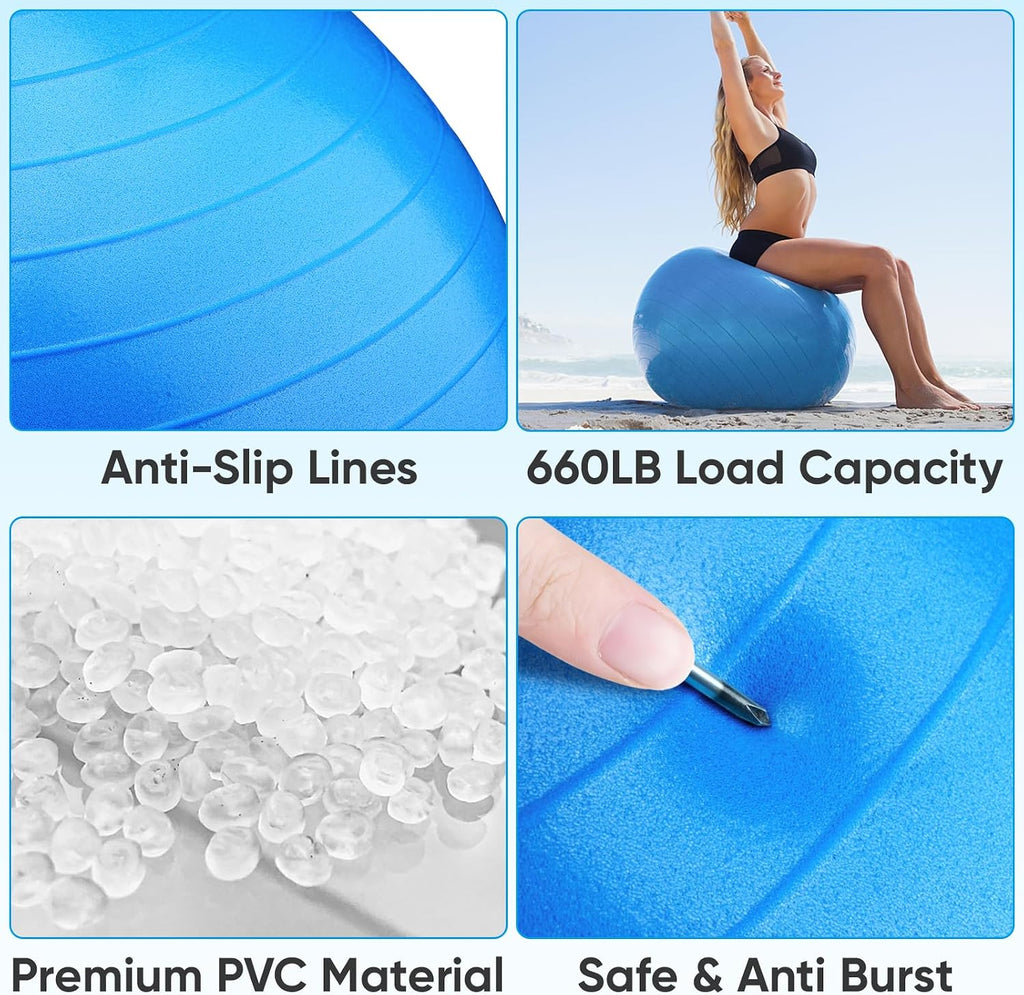 APEXUP Yoga Ball, 660 lbs Anti-Burst Exercise Ball with Pump, 5 Sizes