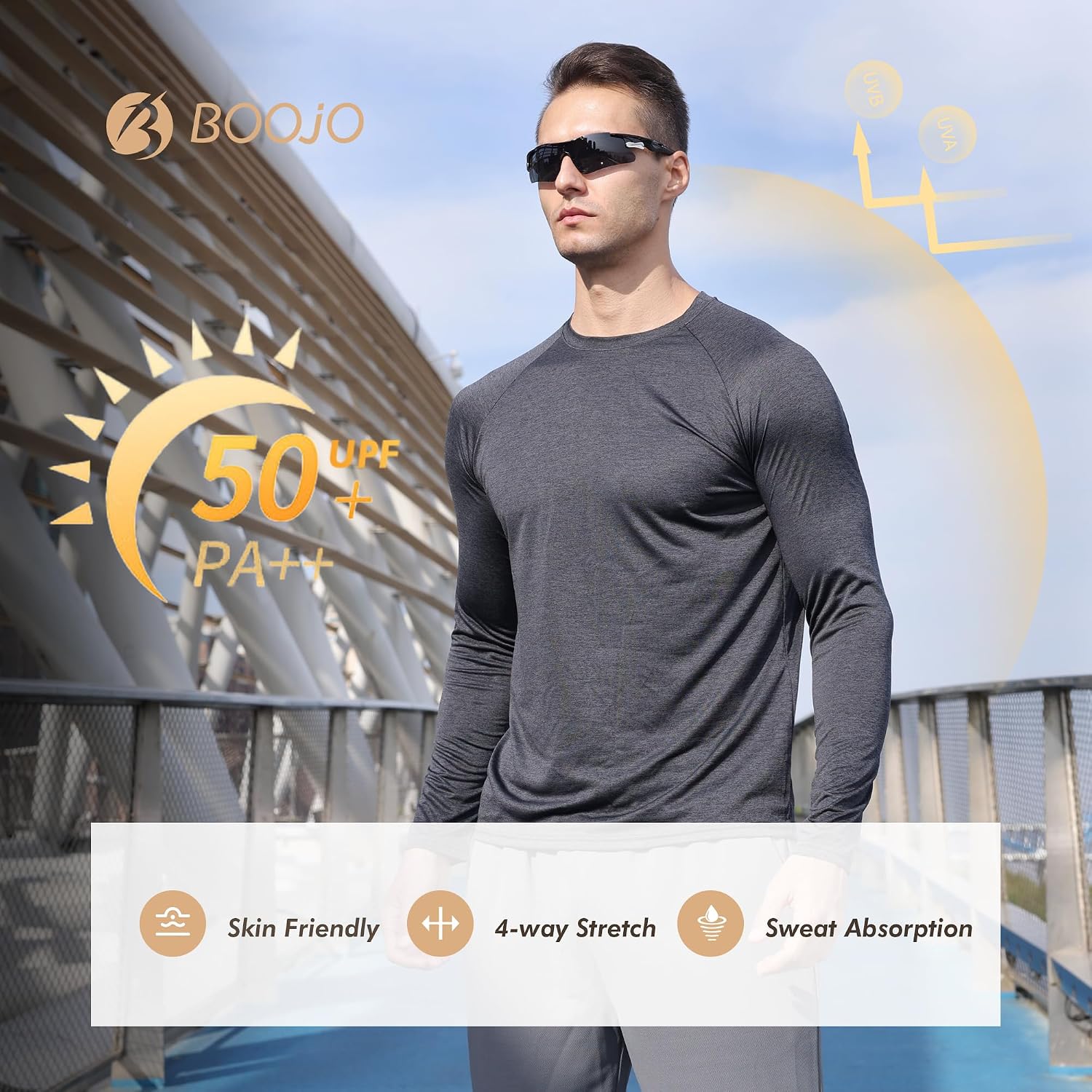 4 Pack Long Sleeve Shirts for Men - Quick Dry Moisture Wicking Tshirts