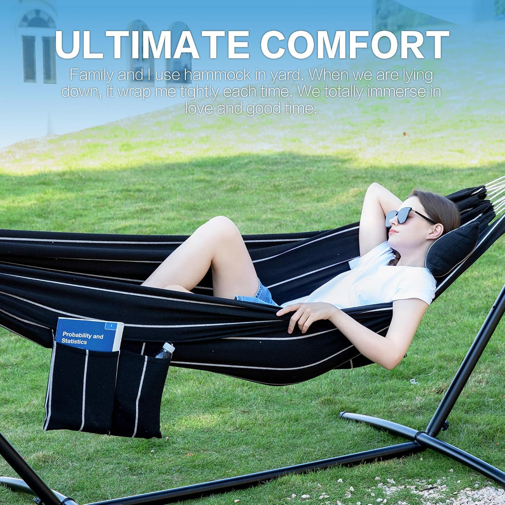 PNAEUT Double Hammock with Stand for Outside, Heavy-Duty, Portable (Chasm)