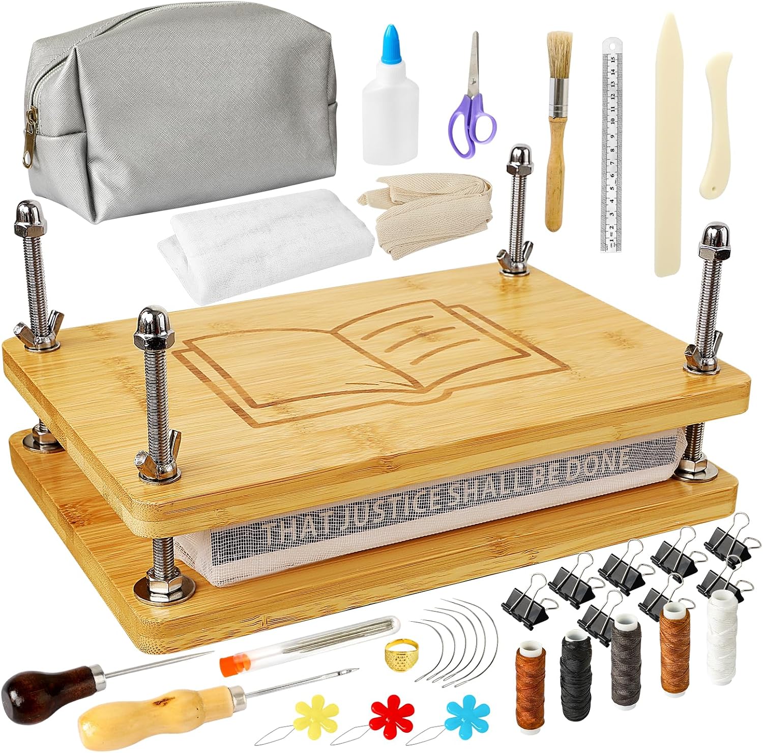 MeRGBWLife Book Binding Kit with Book Press, Complete Bookbinding Tools Set for DIY Book Repair, Journal Making & Crafts, Portable Easy Assembly (7.9" x 11.6")