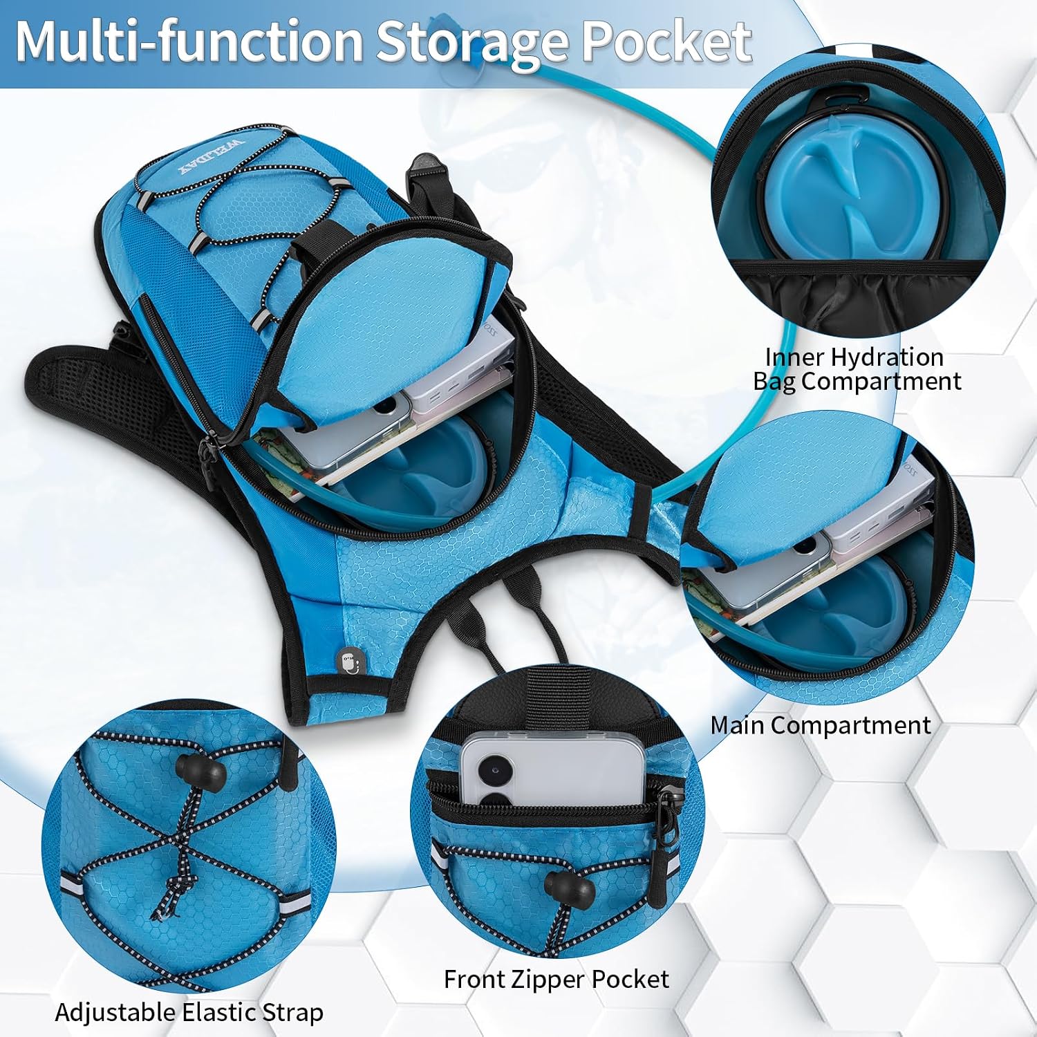 Hydration Backpack with Leak Proof Water Bladder, Lightweight Hydro Water Daypack for Rave, Cycling, Running, Hiking, Climbing