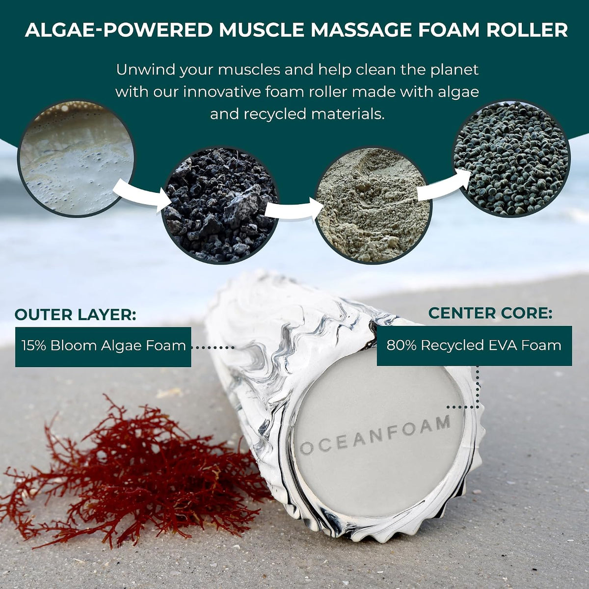 Oceanfoam Ripple Small Foam Roller for Physical Therapy (Natural Marbled)