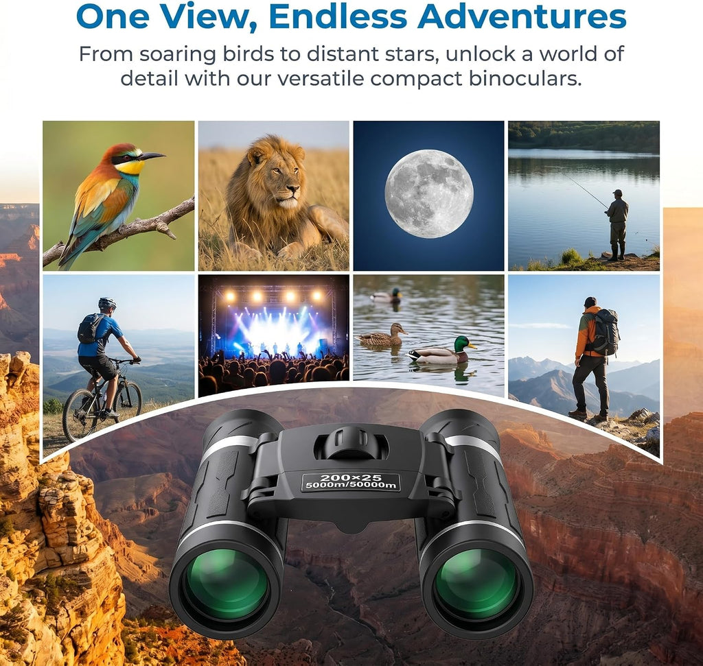 200x25 Compact Binoculars for All Ages – High-Powered Mini HD Optics