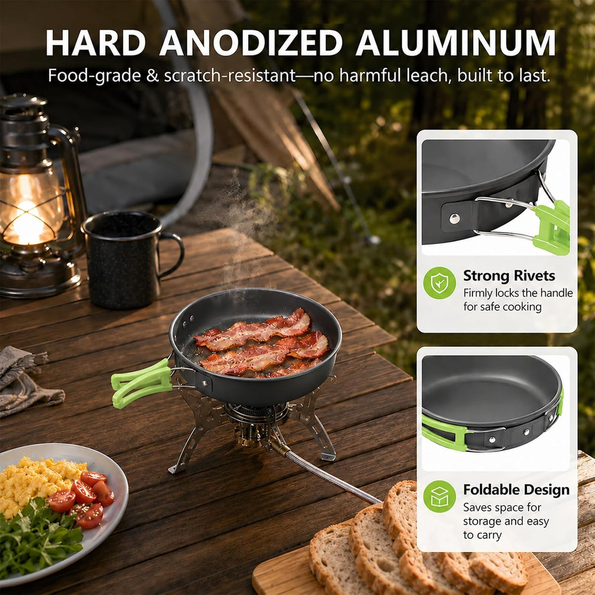 aiGear Camping Cookware with Pot Pan Kettle Cutlery Tableware 1-2 People