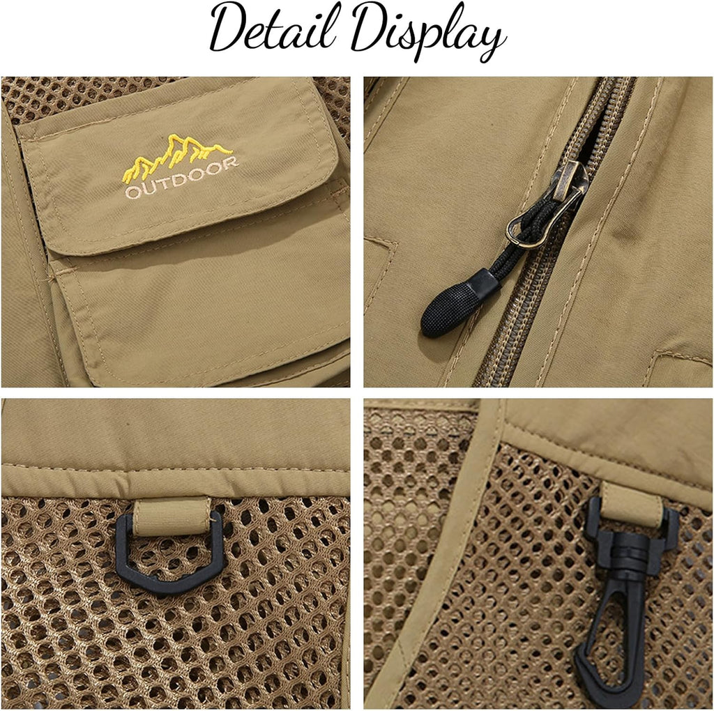 Flygo Men's Utility Cargo Vest Outdoor Fishing Safari Travel Work Photo Vest with Pockets