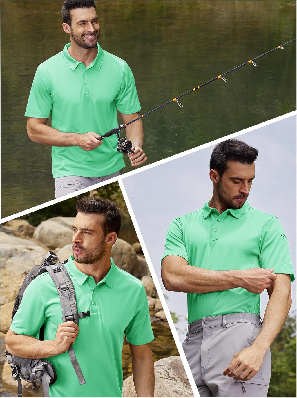 TACVASEN Mens Polo Shirts Short Sleeve Quick Dry Collared Shirt Performance Pique Polos for Athletic Tactical Golf Work