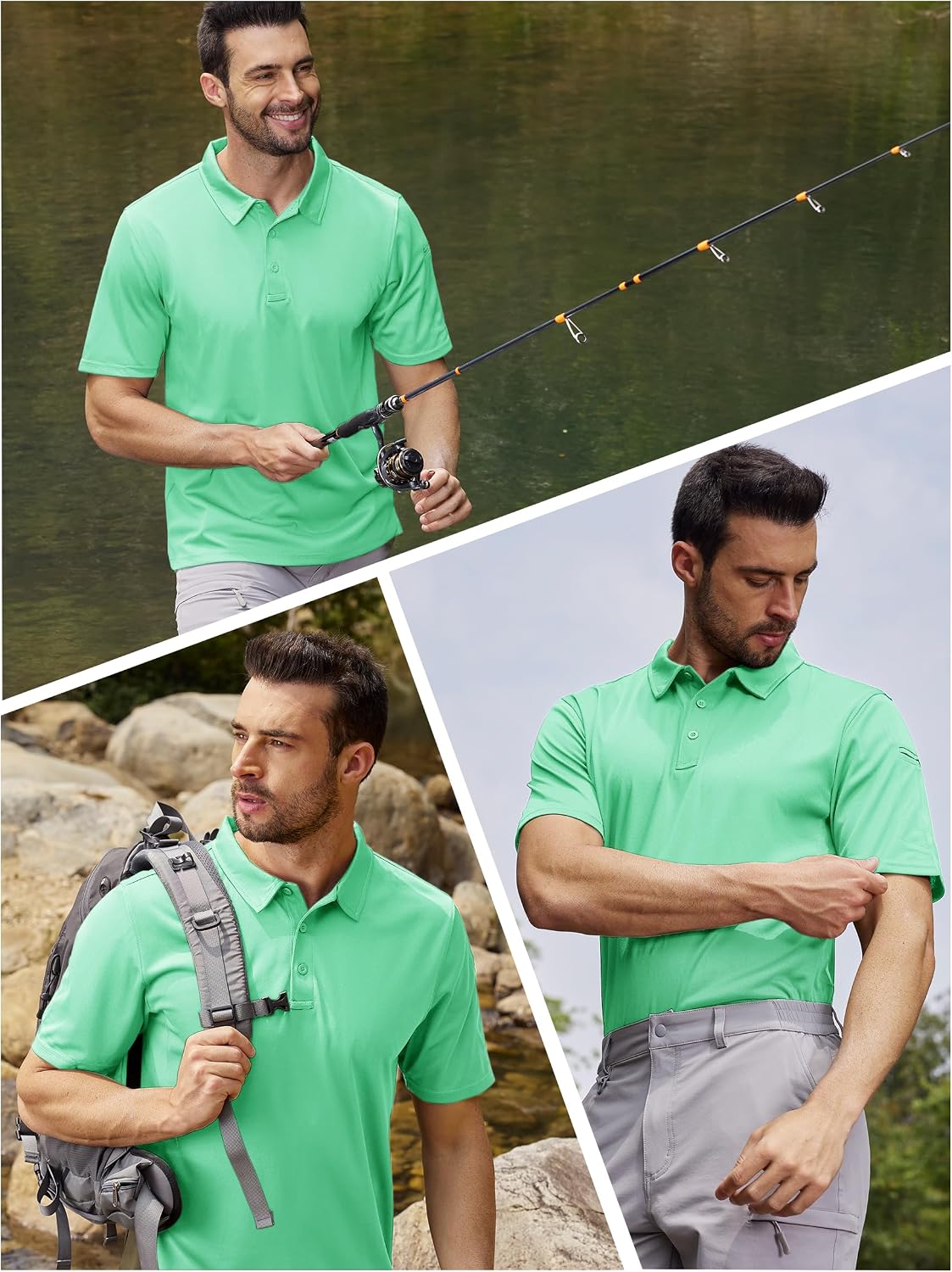 TACVASEN Mens Polo Shirts Short Sleeve Quick Dry Collared Shirt Performance Pique Polos for Athletic Tactical Golf Work