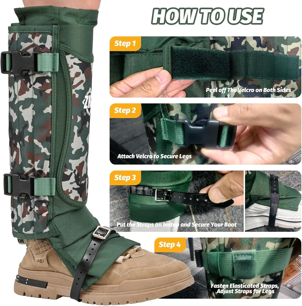 ZHZ Snake Gaiters, Durable Waterproof Snake Chaps for Lower Leg Protection, Adjustable Snake Guards for Men & Women, Ideal for Hiking, Camping & Farm Work