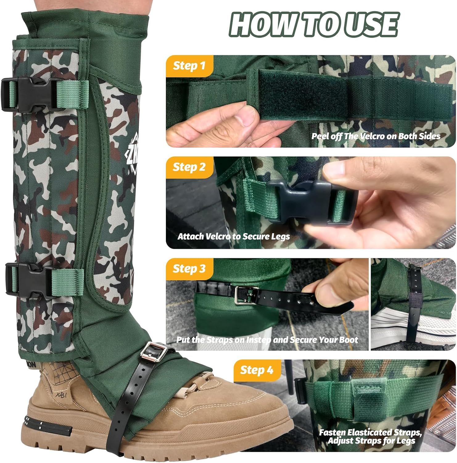 ZHZ Snake Gaiters, Durable Waterproof Snake Chaps for Lower Leg Protection, Adjustable Snake Guards for Men & Women, Ideal for Hiking, Camping & Farm Work