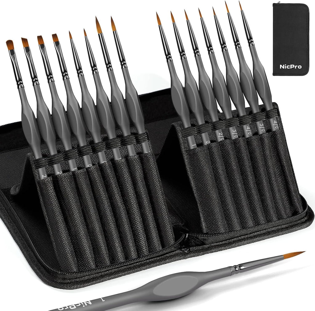 Nicpro 15 PCS Fine Detail Paint Brushes Set with Nylon Brush Case