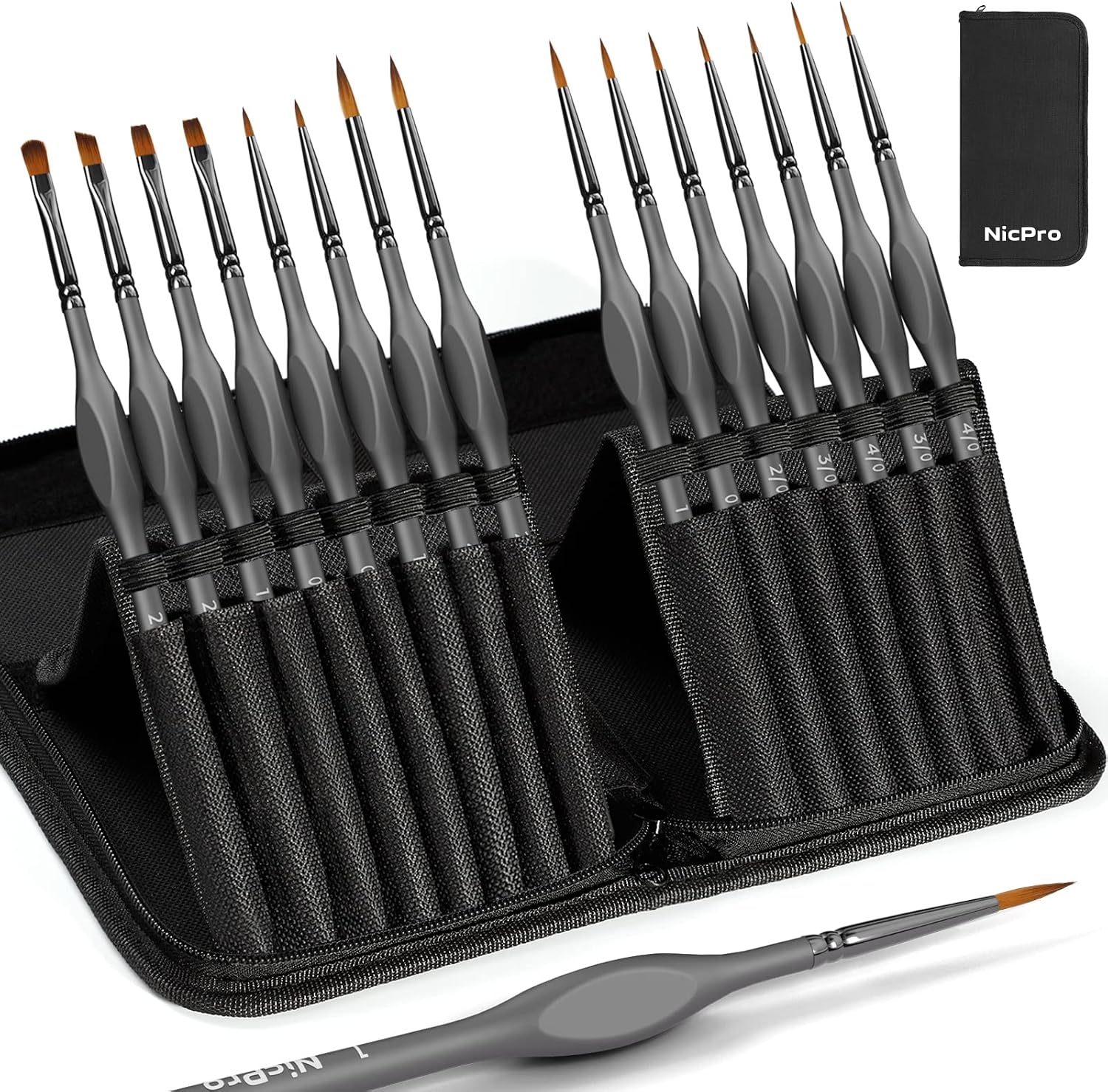 Nicpro 15 PCS Fine Detail Paint Brushes Set with Nylon Brush Case