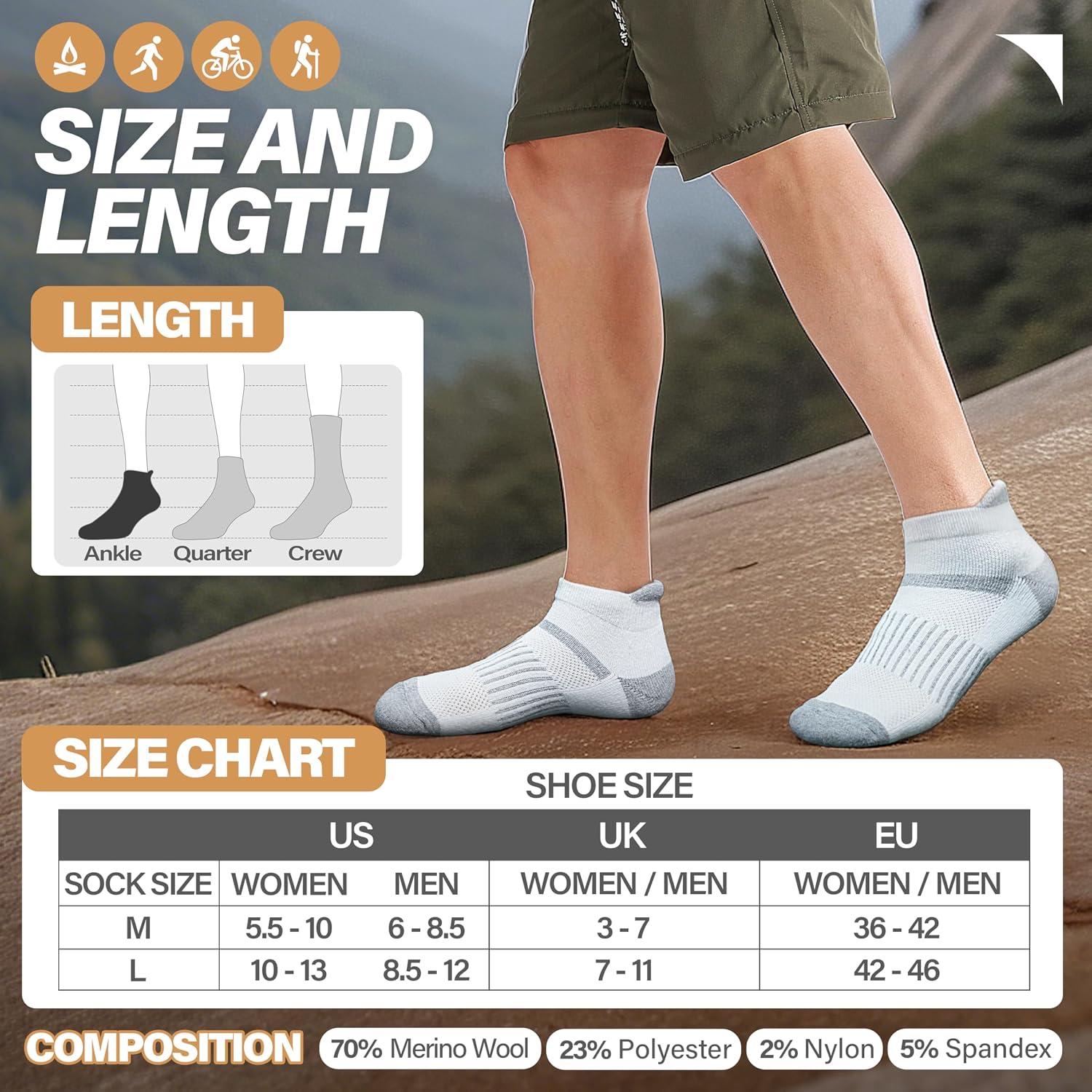 Anlisim Merino Wool Ankle Running Hiking Socks for Women and Men