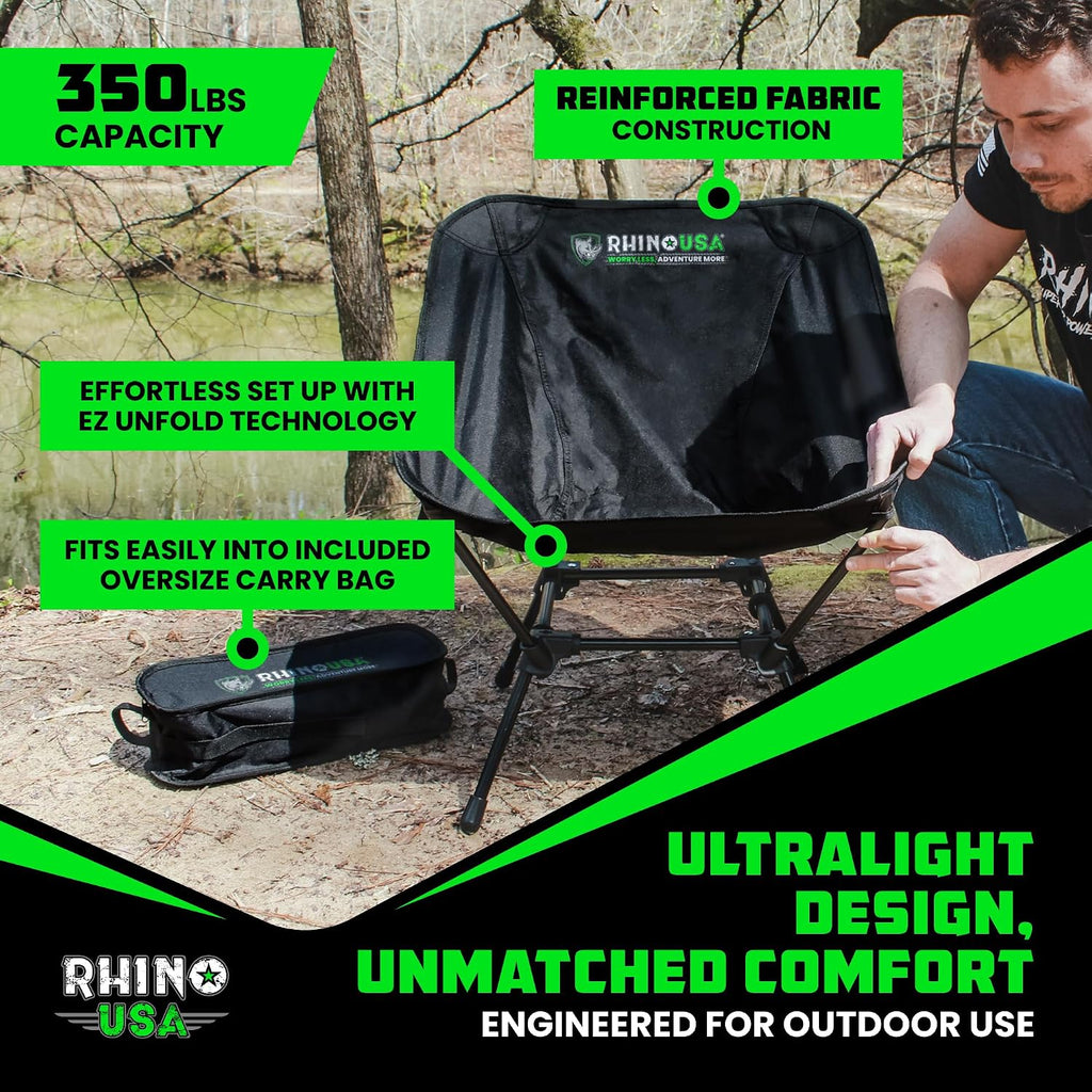 Rhino USA Portable Camping Chair - Collapsible Folding Chair, 400lb Cap