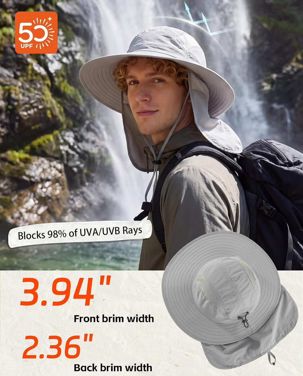 Home Prefer UPF 50+ Sun Hat with Neck Flap Wide Brim Fishing Hat for Men