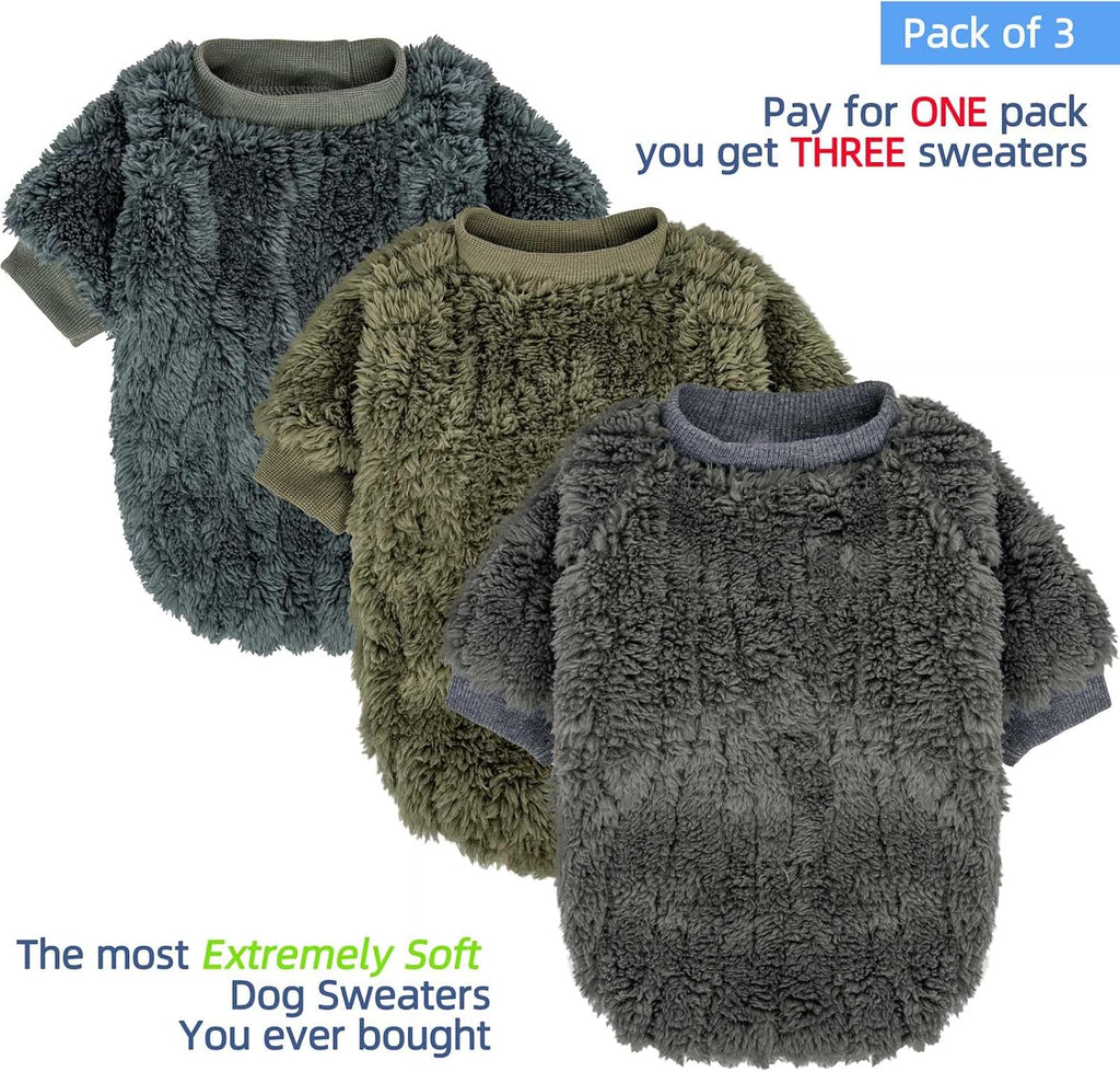 FabriCastle Dog Sweater, 3-Pack Dog Clothes & Coat, Pet Jacket for Small & Medium Dogs Boy or Girl, Soft and Warm Cat Sweaters Doggy Apparel Costumes Christmas (Dark teal,Army green,Dark grey, Medium)