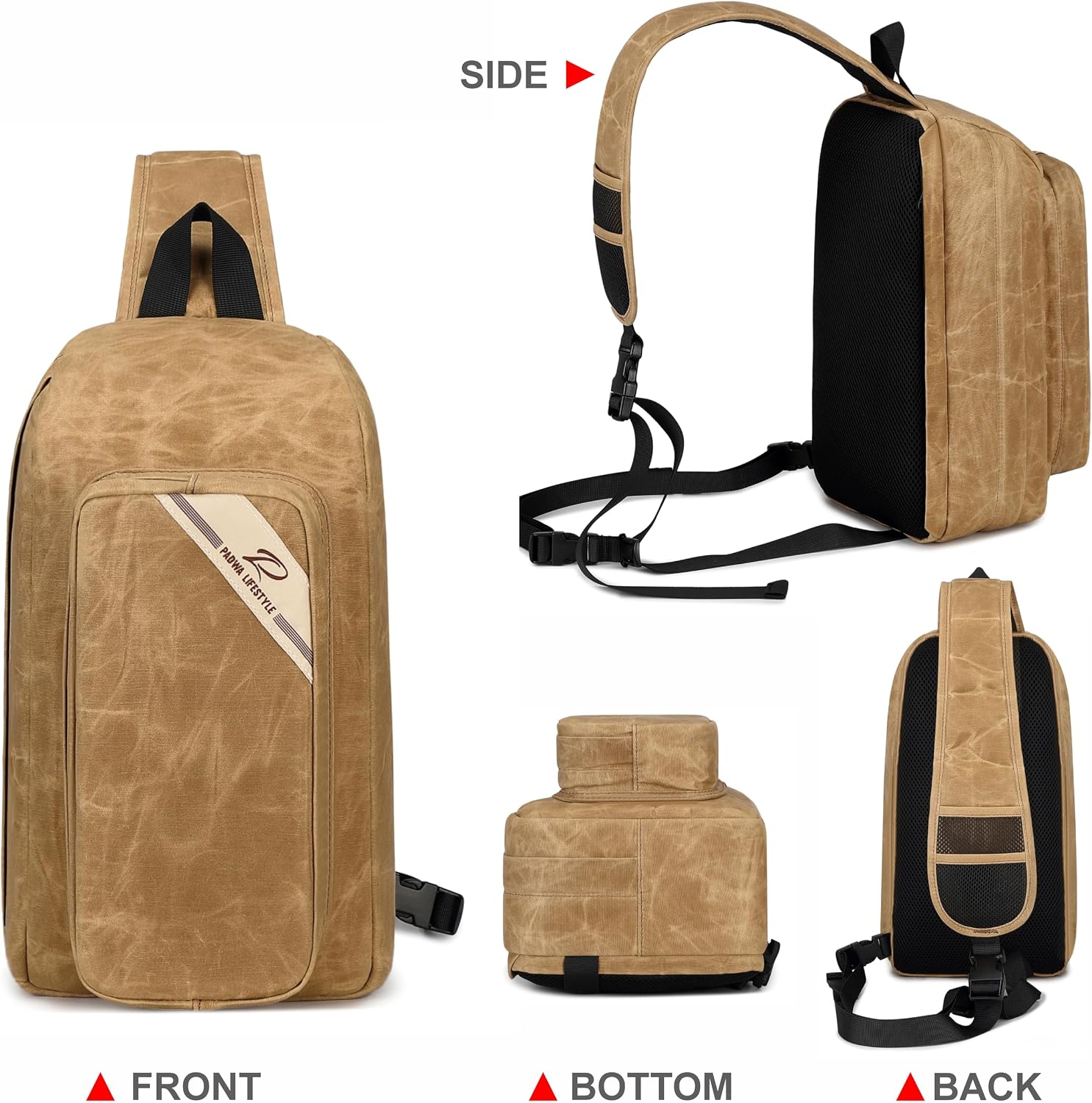 Padwa Lifestyle Khaki Crossbody Camera Bag - Waxed Memory Canvas Compact Camera Sling and Crossbody Bag with Fast Access,Versatile Lightweight Everyday Bag Great for Photographers Travel,Photography