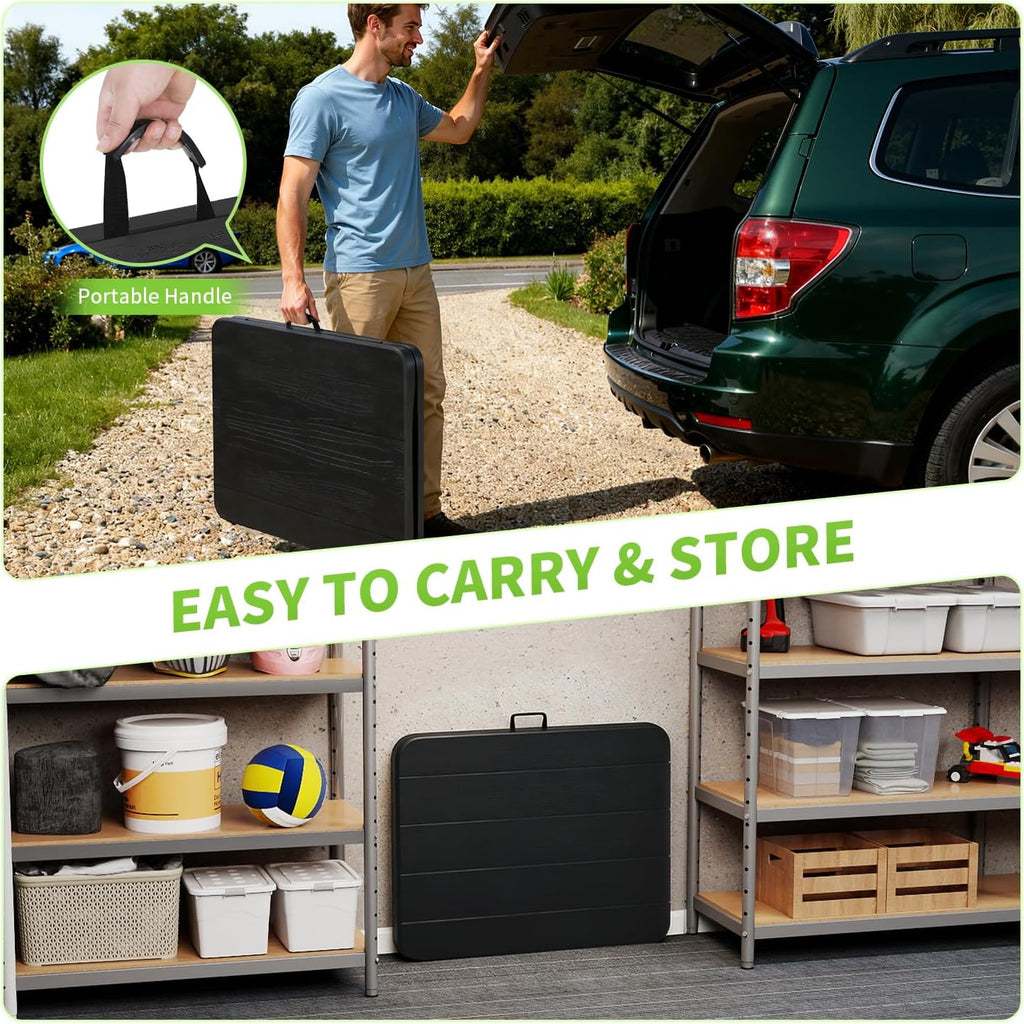 BestOffice | 6FT Folding Table | Black Wood Grain | Portable Plastic Table