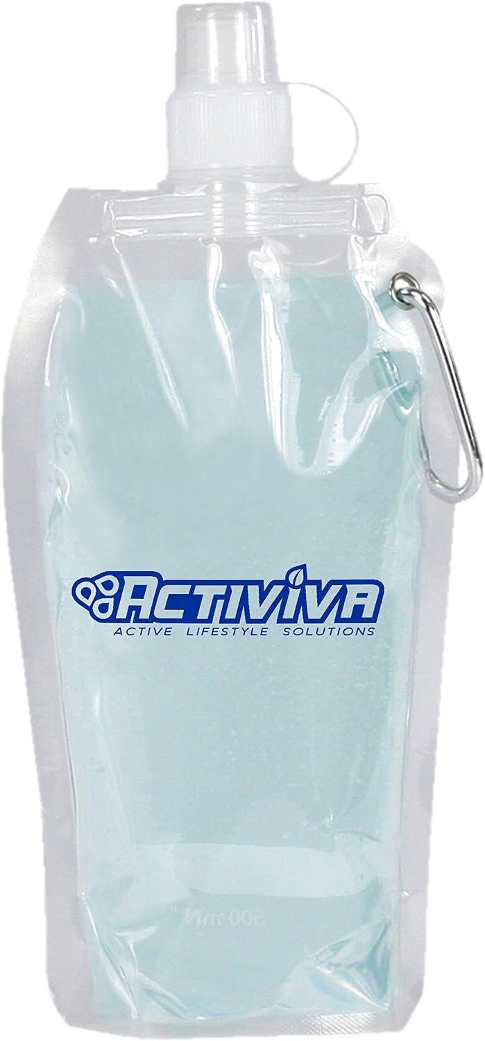 USA Merchant | Collapsible Reusable Water Bottle with Carabiner Clip Light Weight Leak Proof Foldable Drinking Water Bottle Non Toxic BPA Free - 16.9 oz 4 Pack (Pink, Purple, Red, Clear)